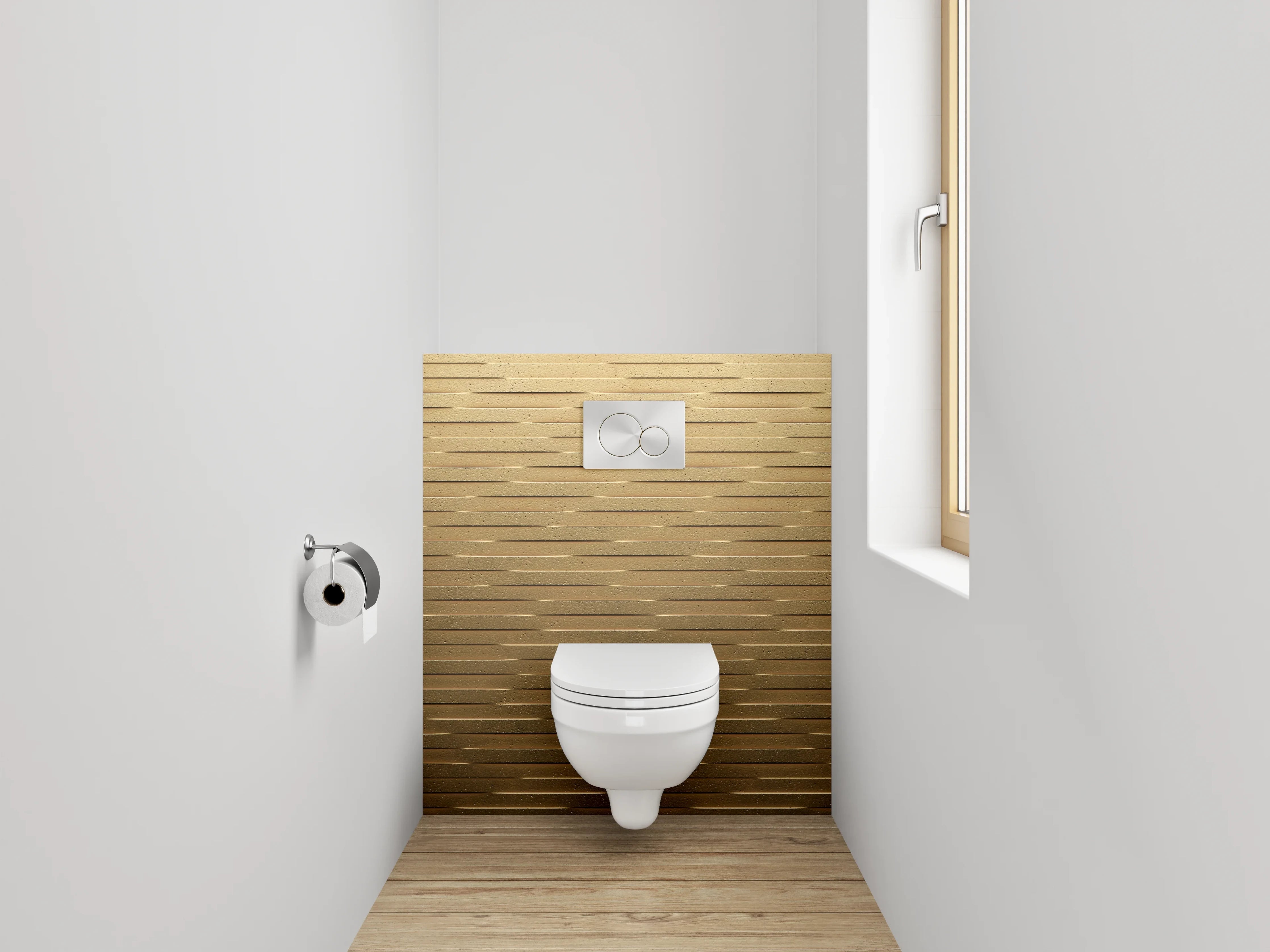 WC-Rückwand - Modernes Holz-Mosaik Muster Braun Gold
