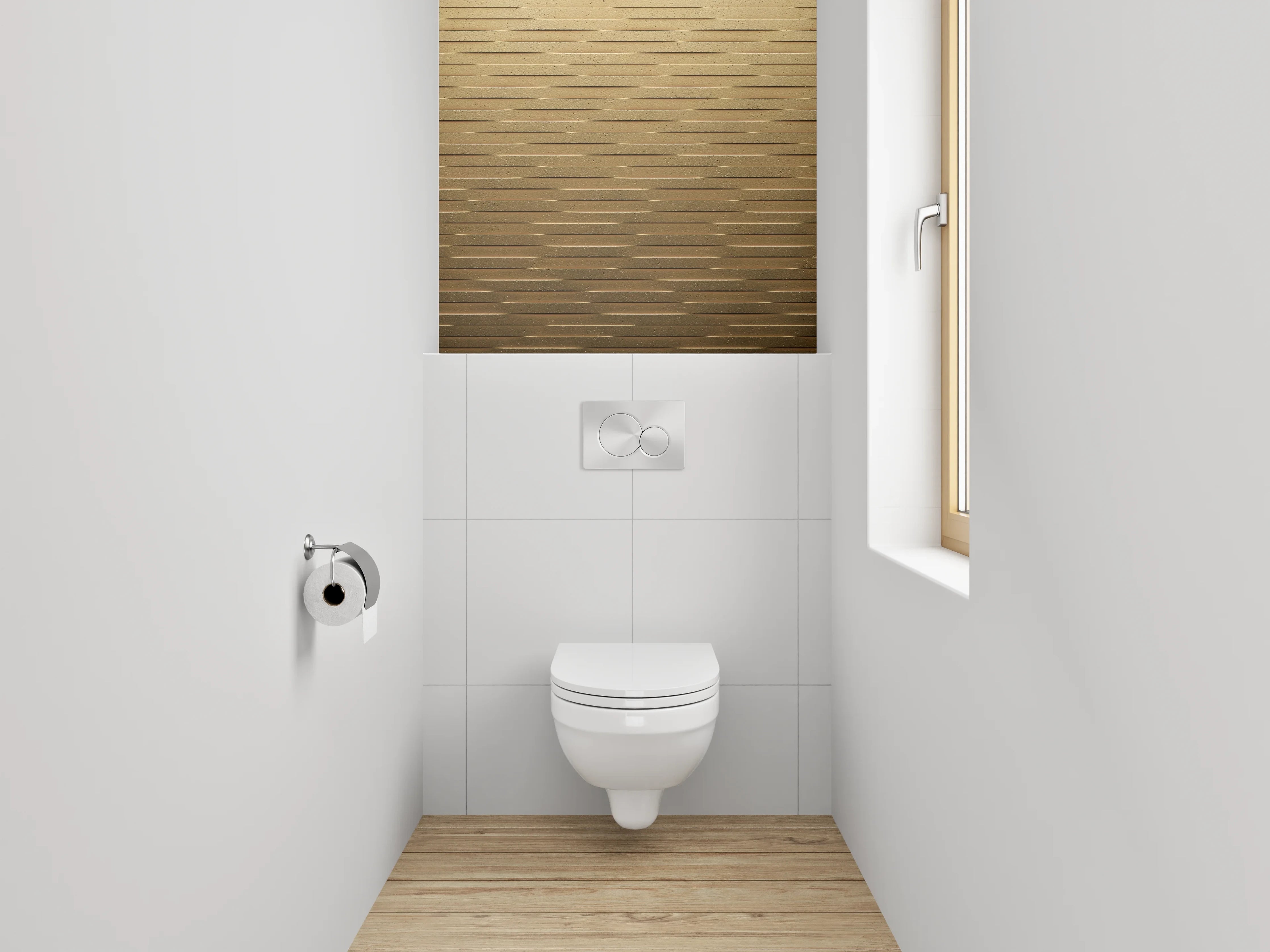 WC-Rückwand - Modernes Holz-Mosaik Muster Braun Gold