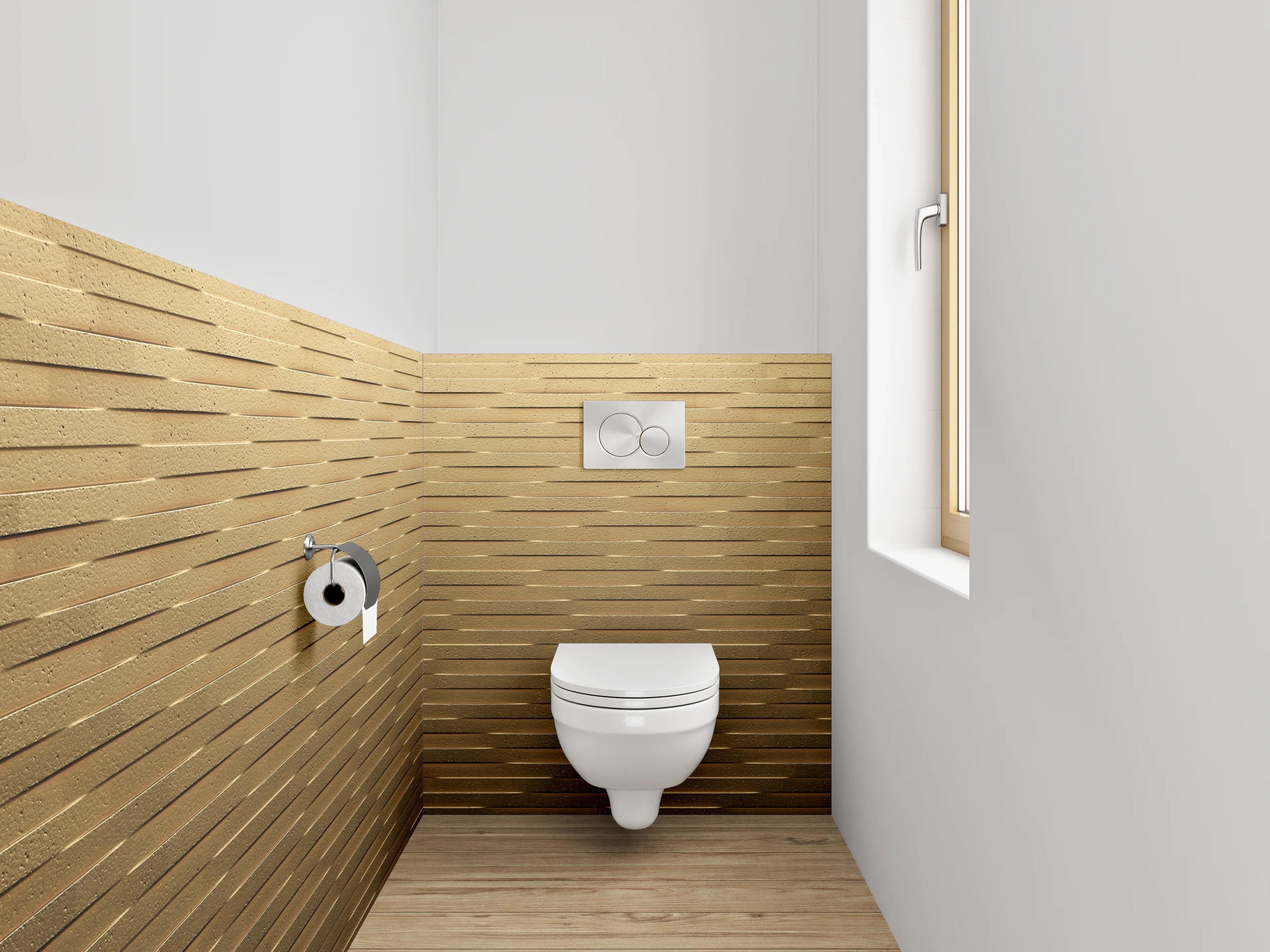 WC-Rückwand - Modernes Holz-Mosaik Muster Braun Gold