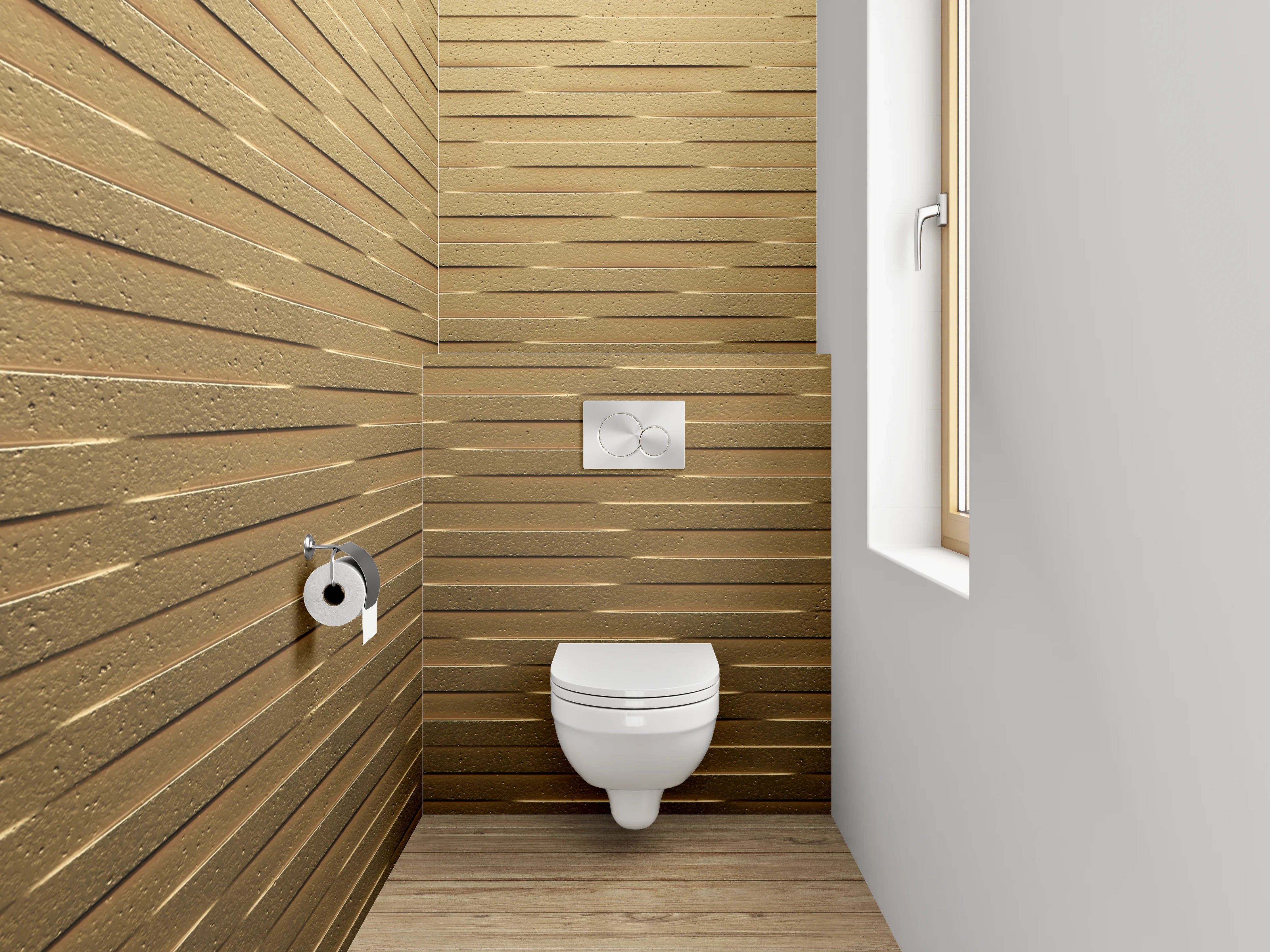 WC-Rückwand - Modernes Holz-Mosaik Muster Braun Gold