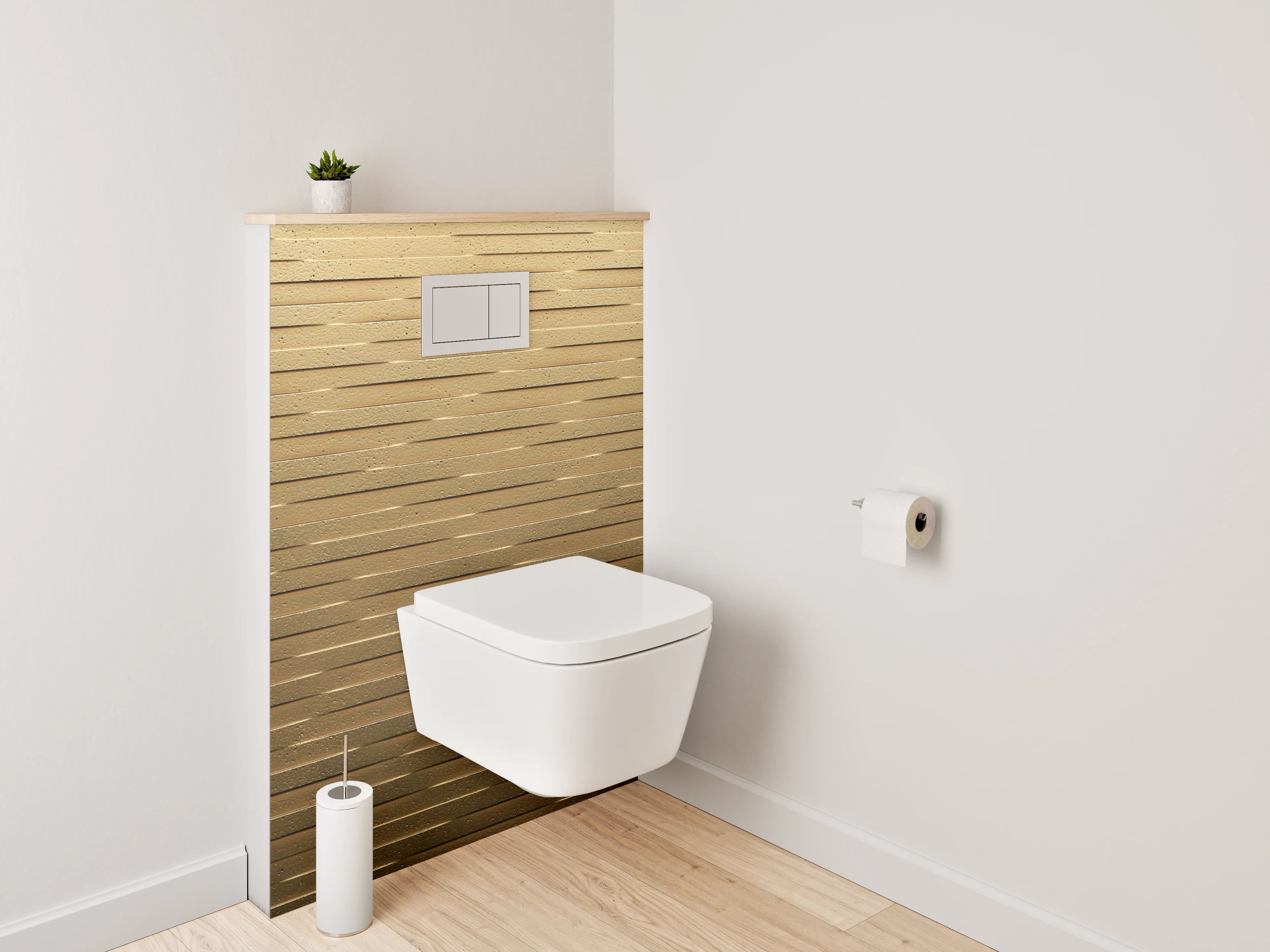 WC-Rückwand - Modernes Holz-Mosaik Muster Braun Gold