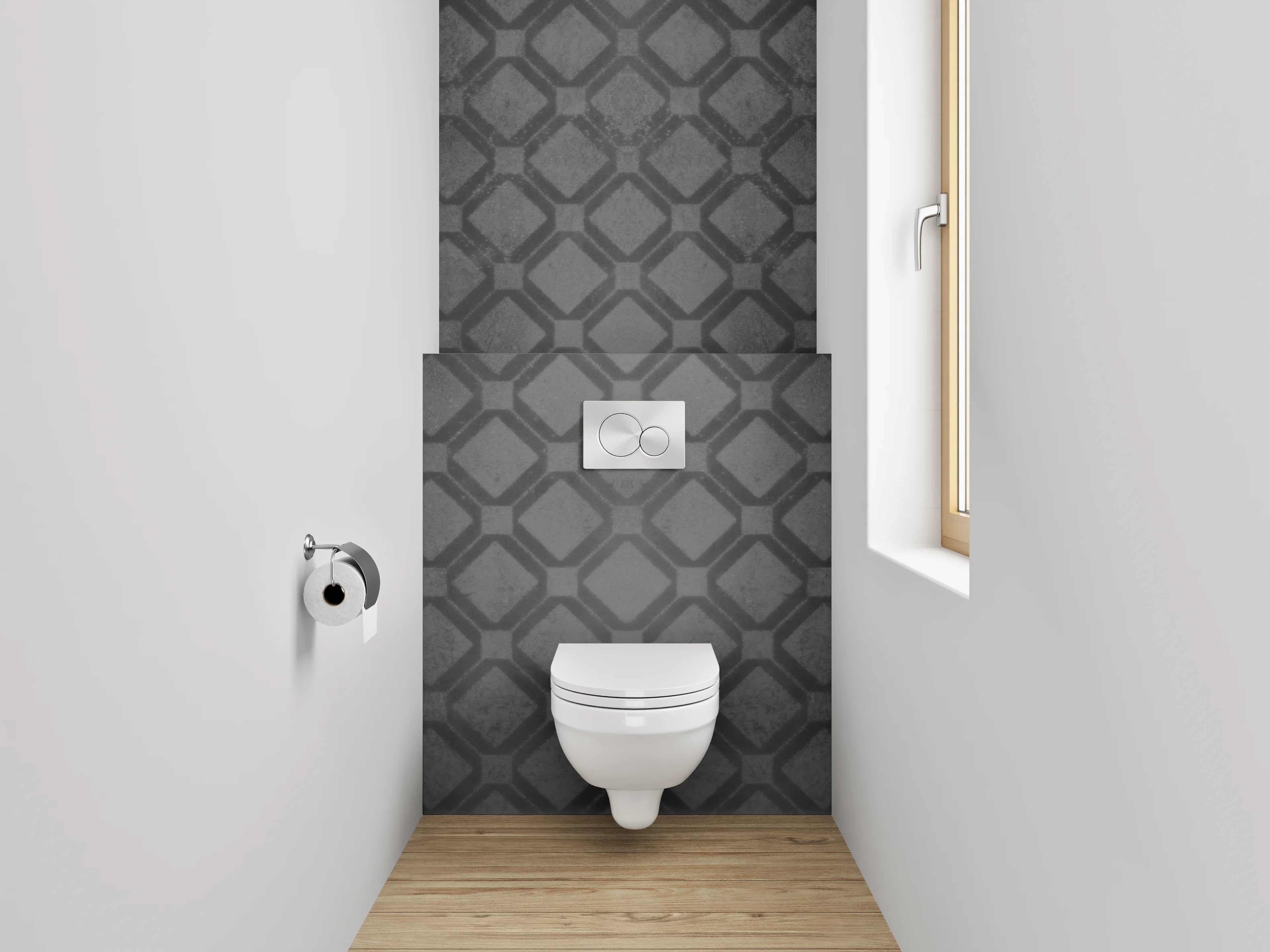WC-Rückwand - Modernes Kachelmuster Schwarz-Grau
