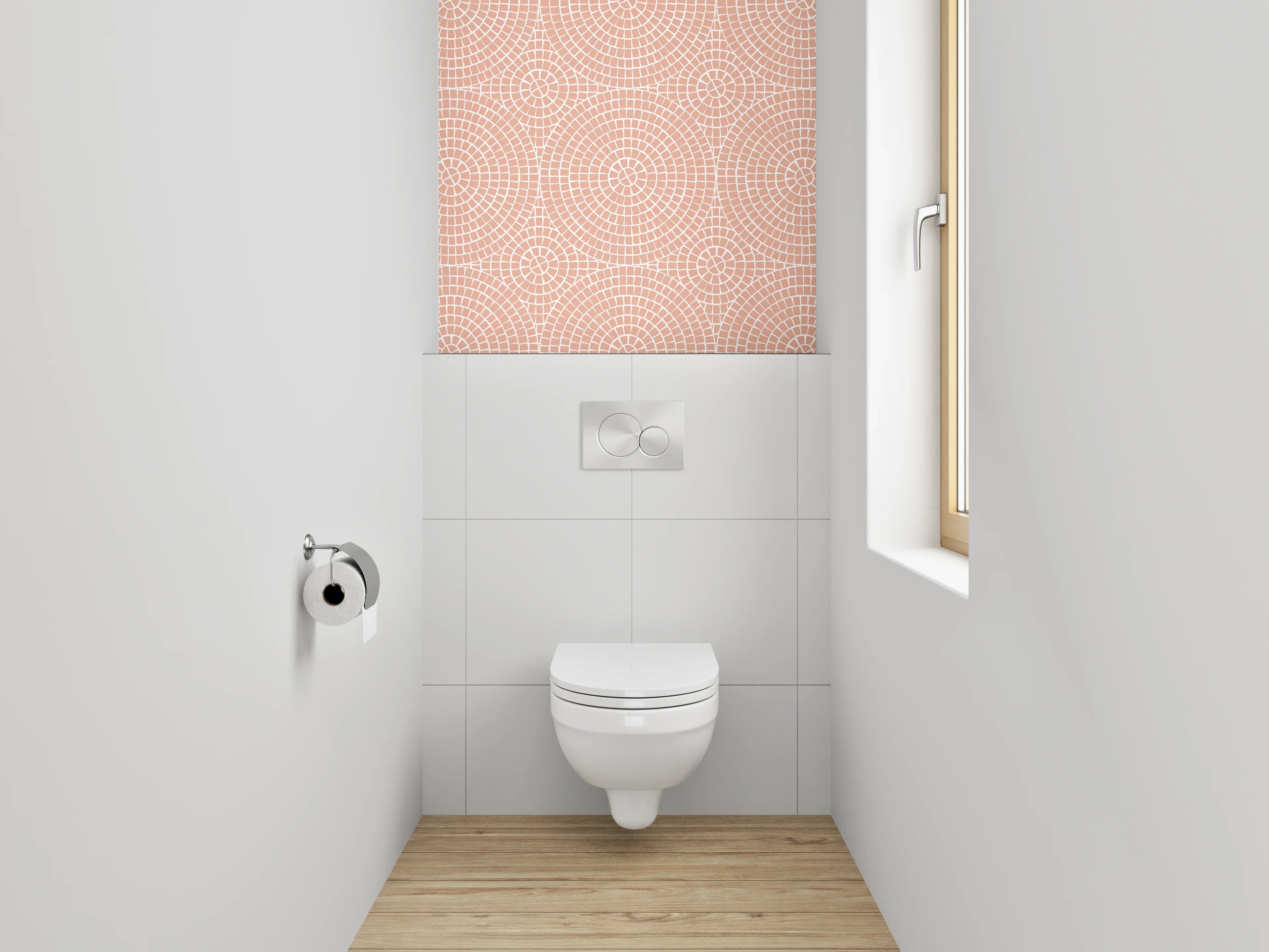 WC-Rückwand - Modernes Kreismuster Rosa Beige