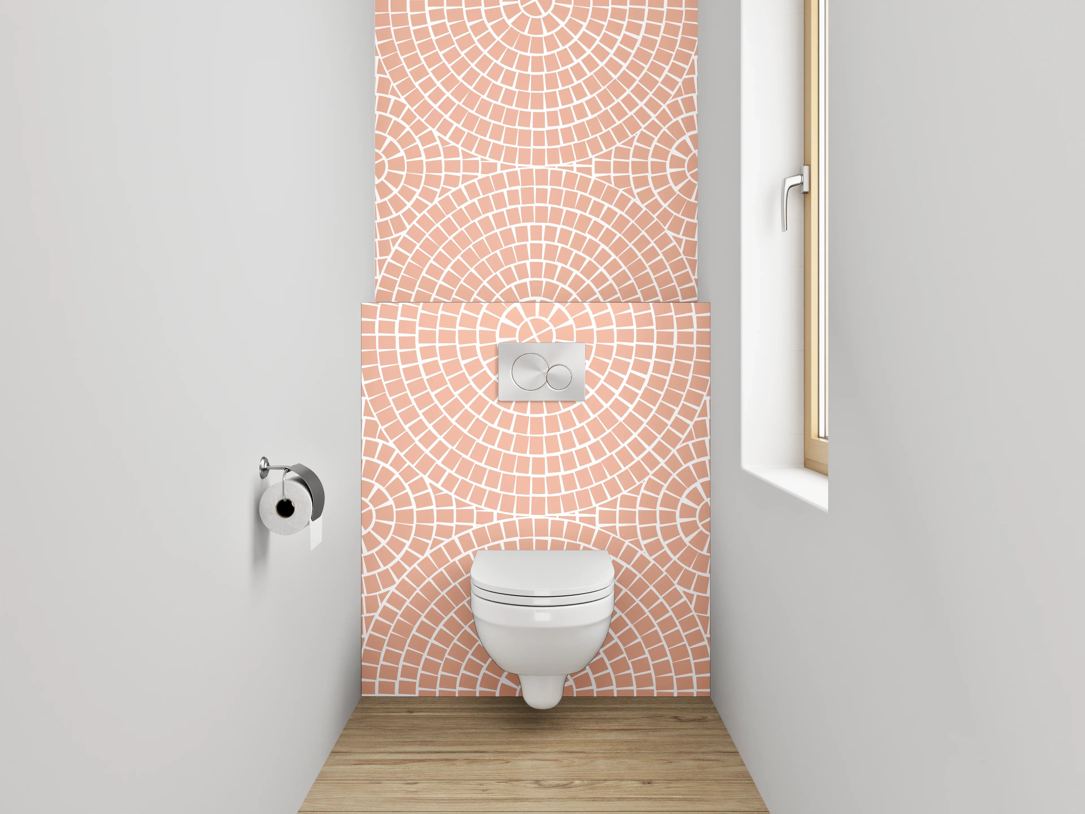 WC-Rückwand - Modernes Kreismuster Rosa Beige