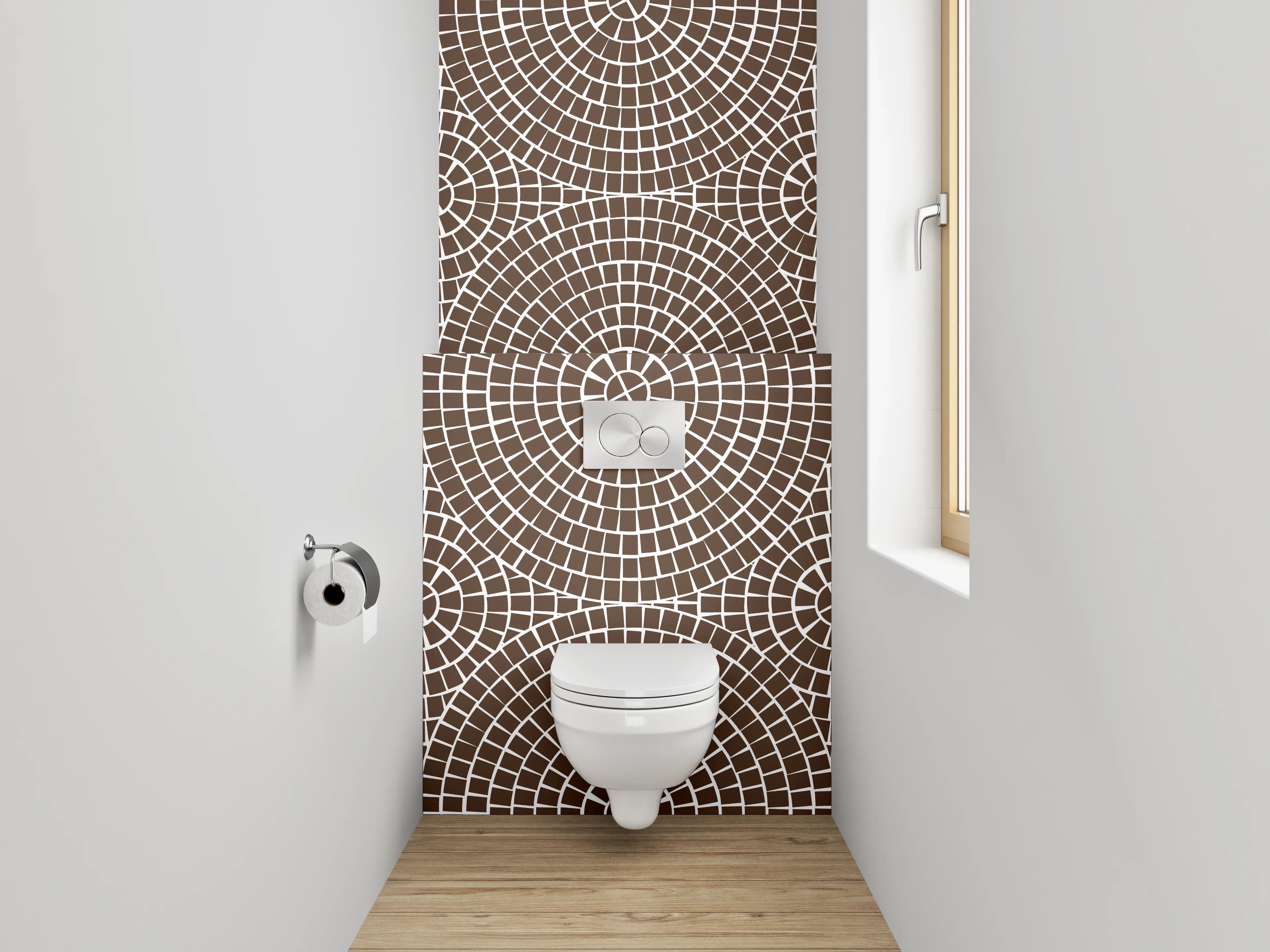 WC-Rückwand - Modernes Kreismuster auf braunem Hintergrund