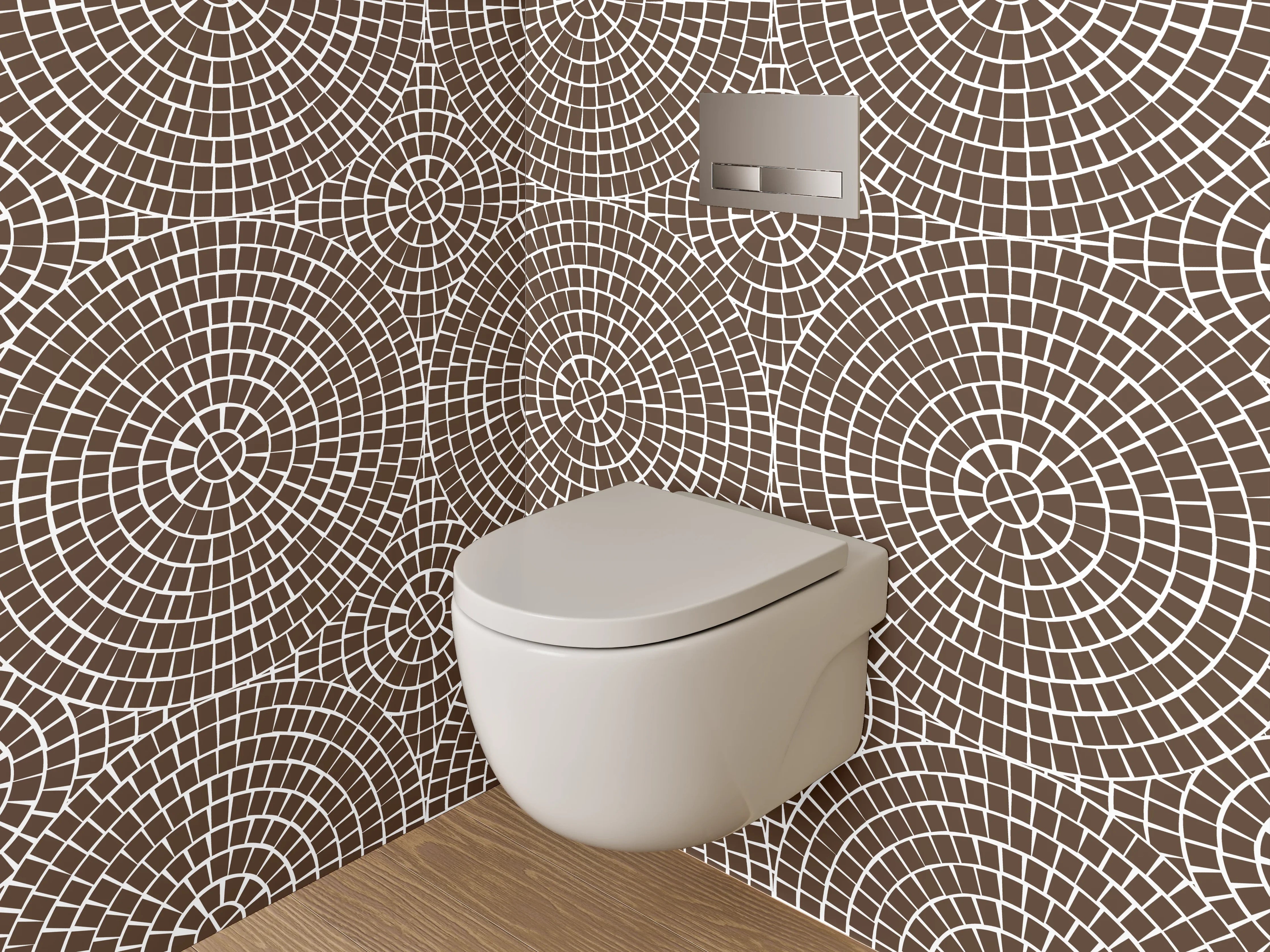 WC-Rückwand - Modernes Kreismuster auf braunem Hintergrund