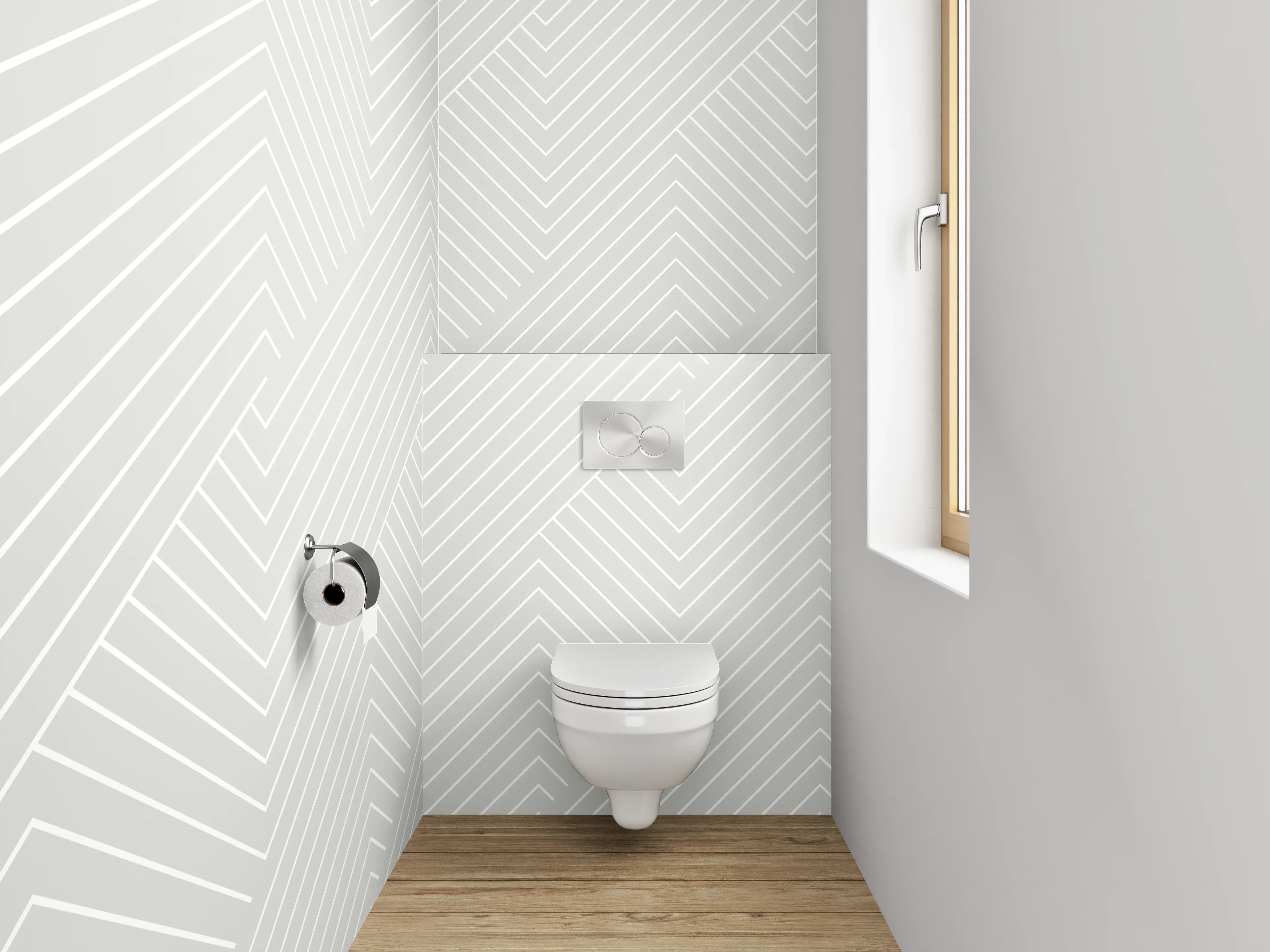 WC-Rückwand - Modernes Linienmuster Weiß Grau