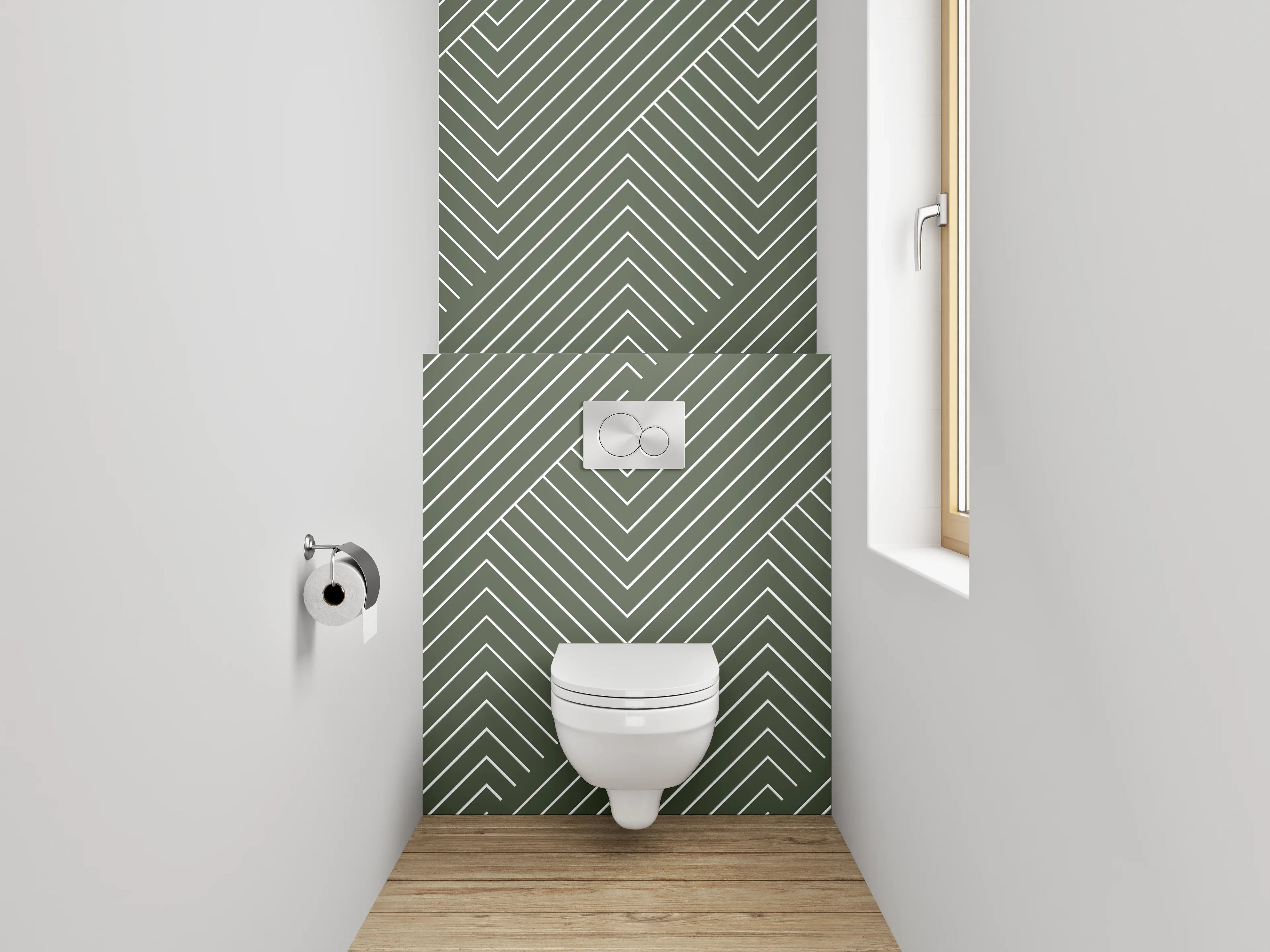 WC-Rückwand - Modernes Linienmuster grün-weiß