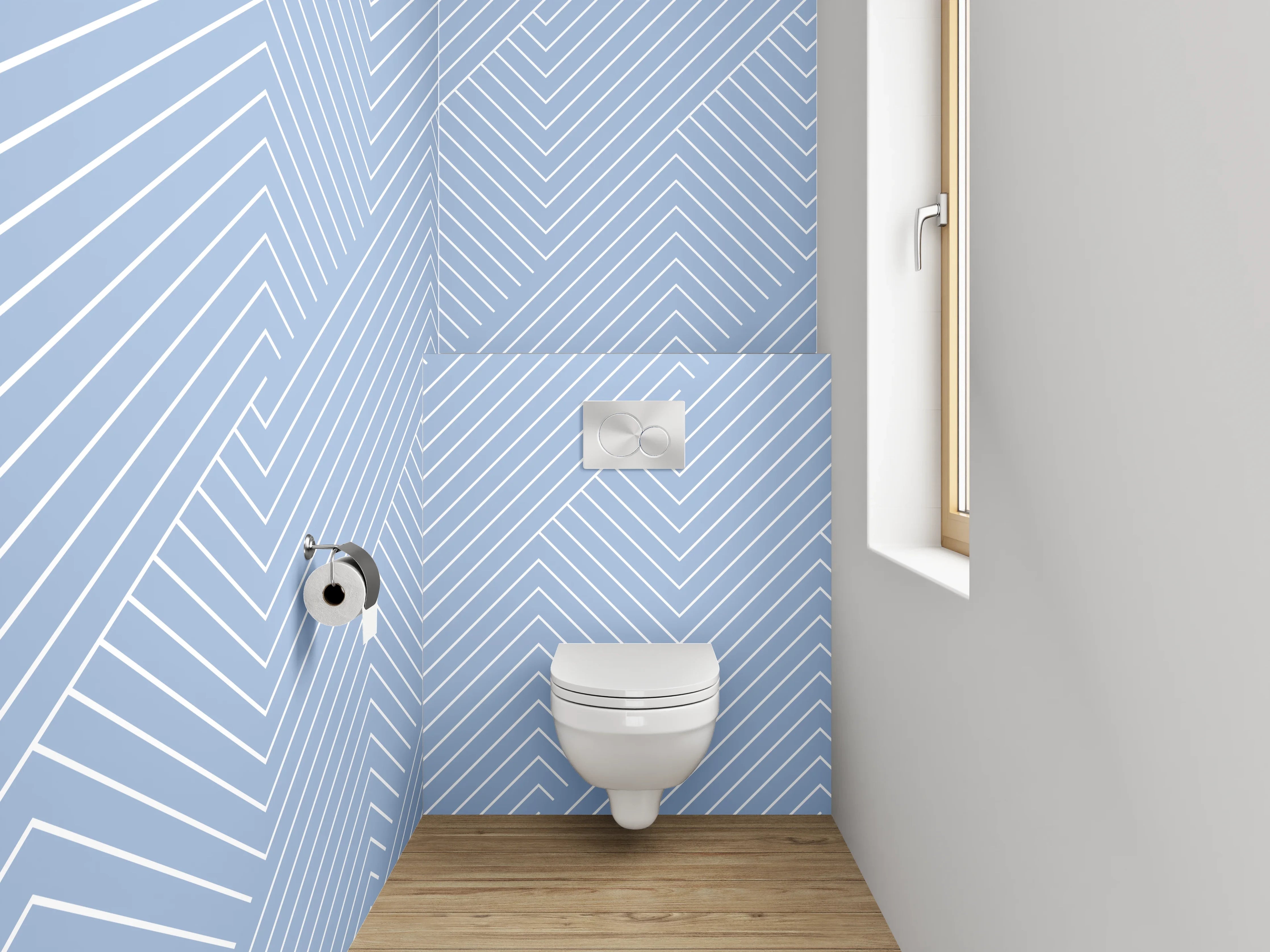 WC-Rückwand - Modernes Linienmuster in Blau-Grau