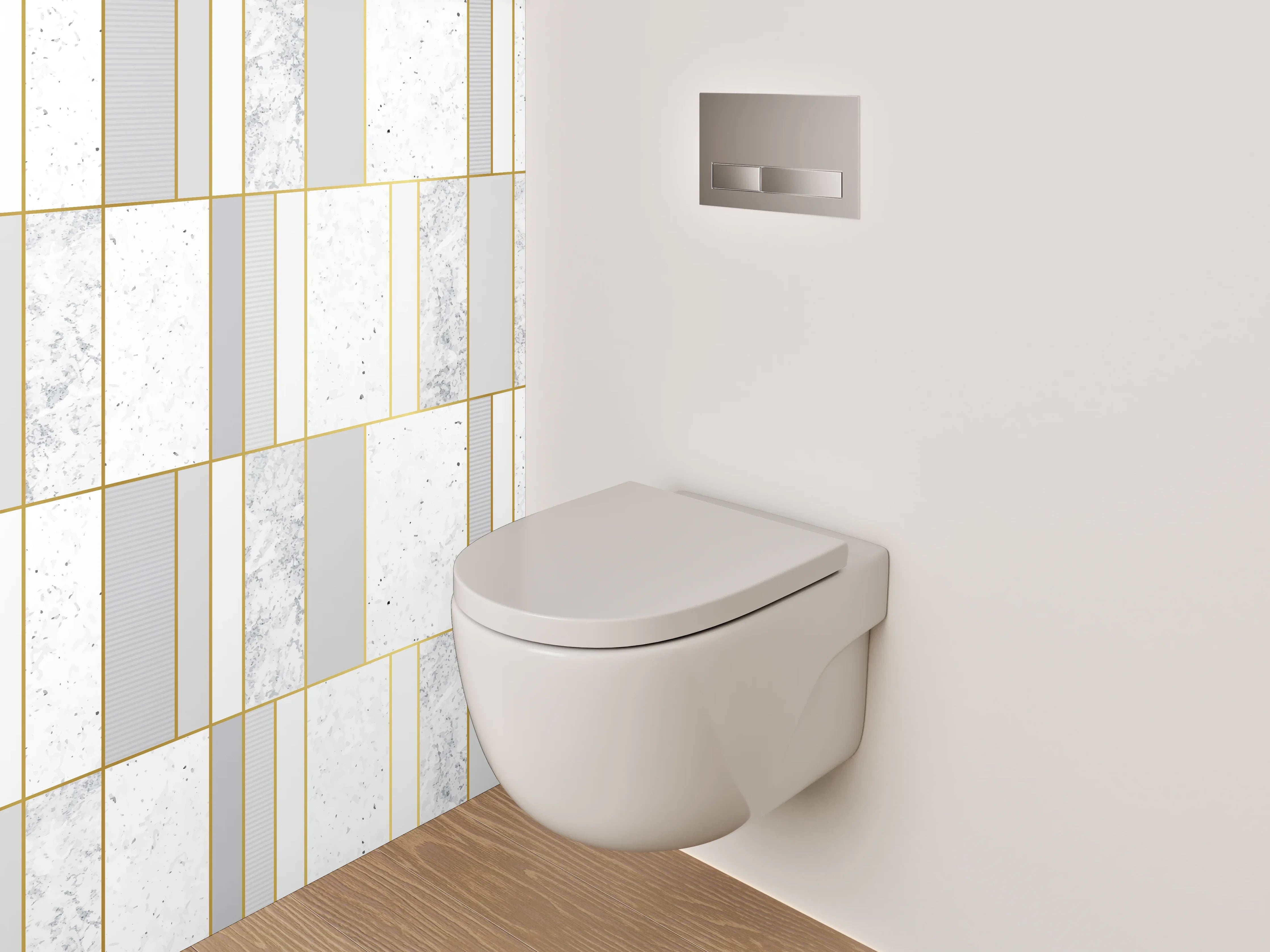 WC-Rückwand - Modernes Marmor-Gold Fliesenmuster Weiß Grau