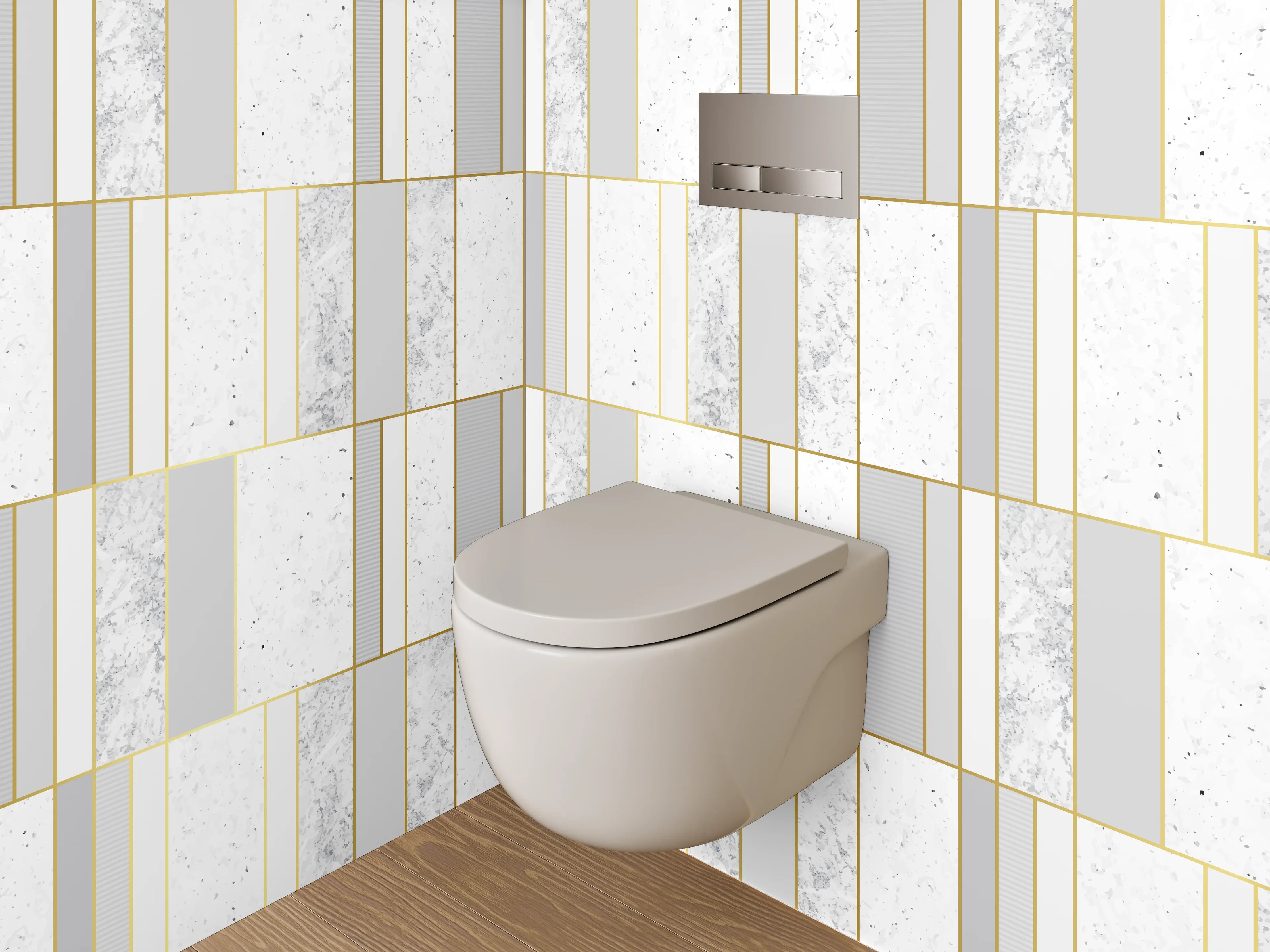WC-Rückwand - Modernes Marmor-Gold Fliesenmuster Weiß Grau