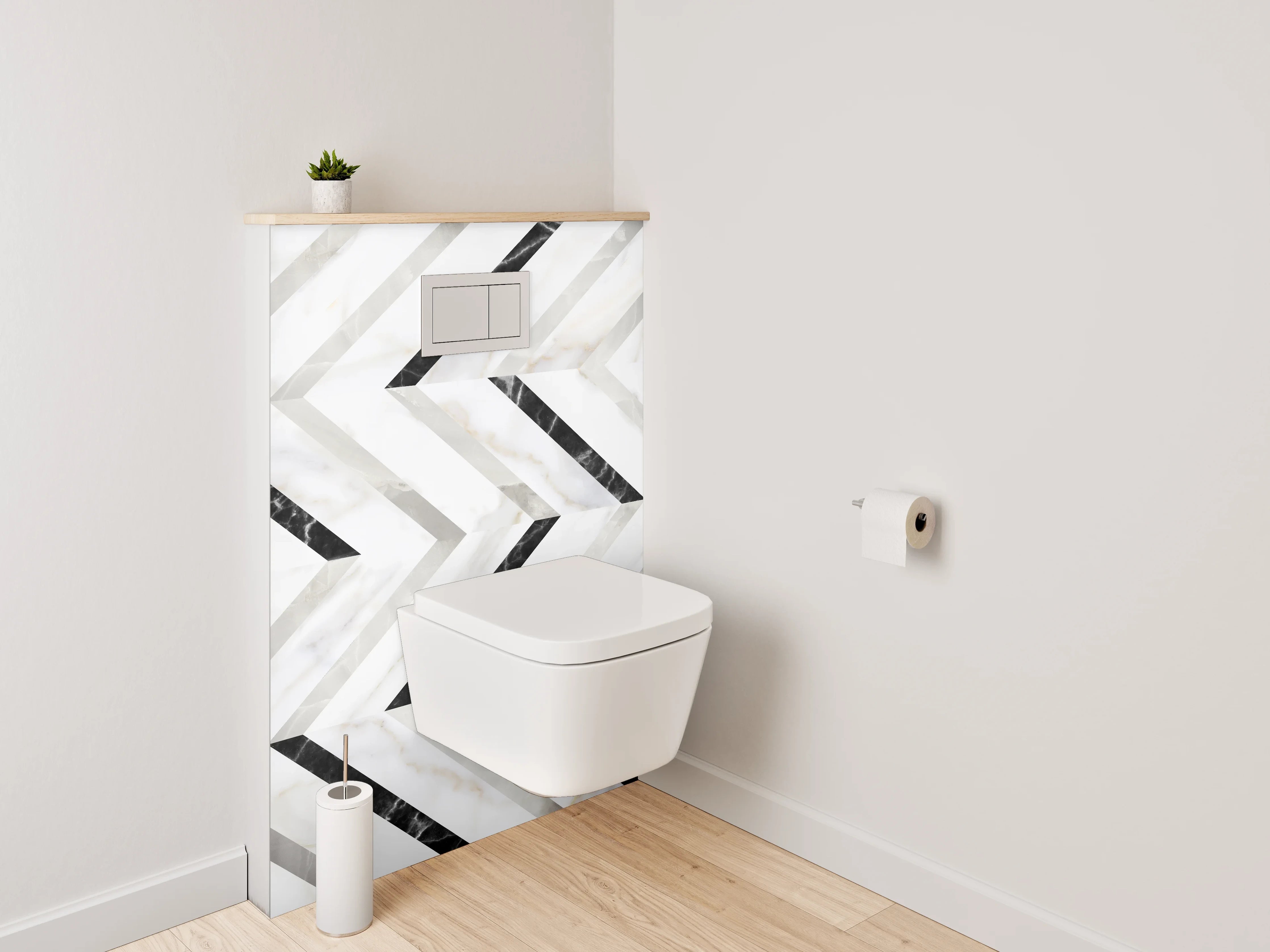 WC-Rückwand - Modernes Marmor-Zickzack in Weiß und Grau