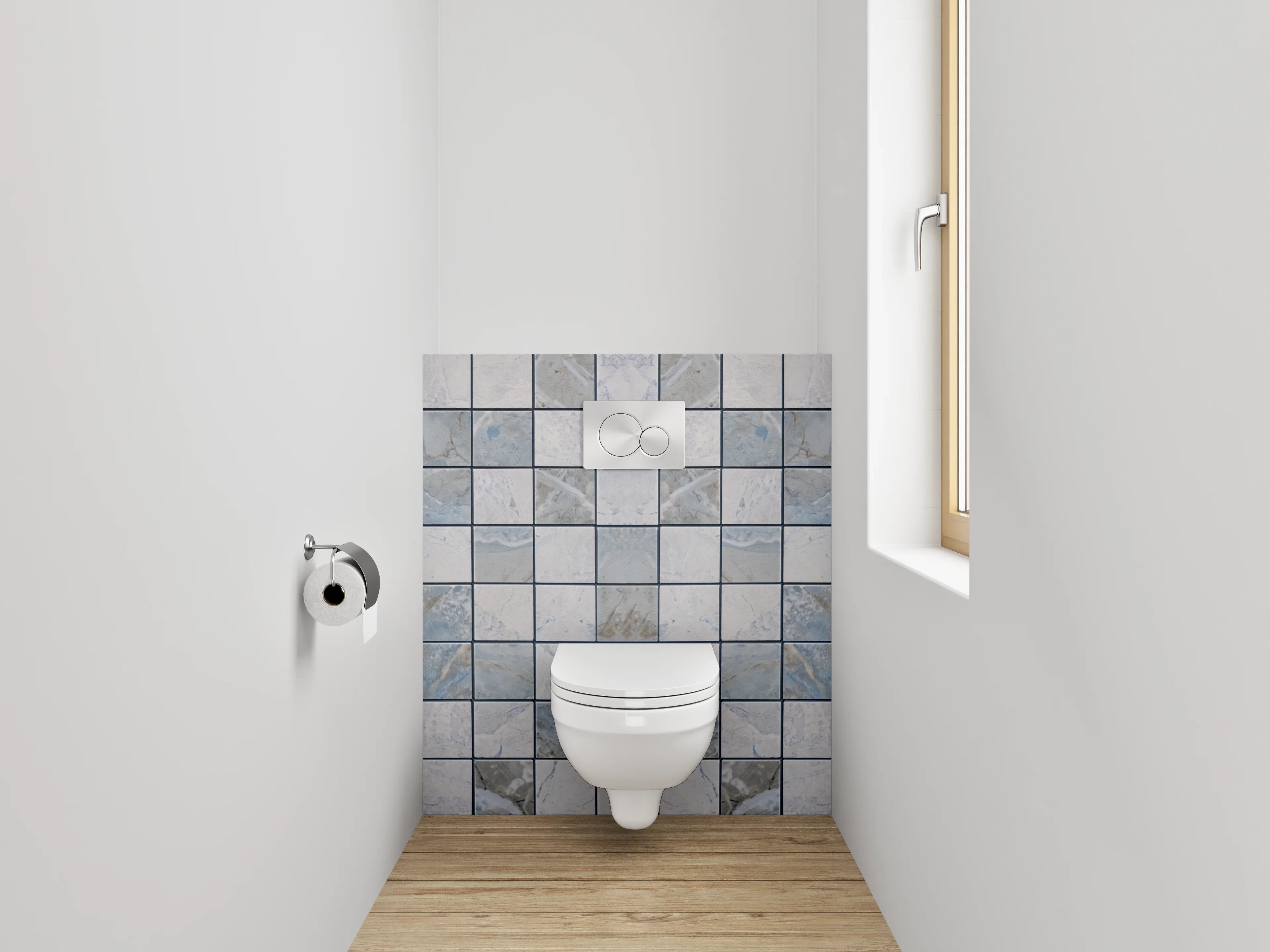 WC-Rückwand - Modernes Mosaik Fliesenmuster Grau Blau