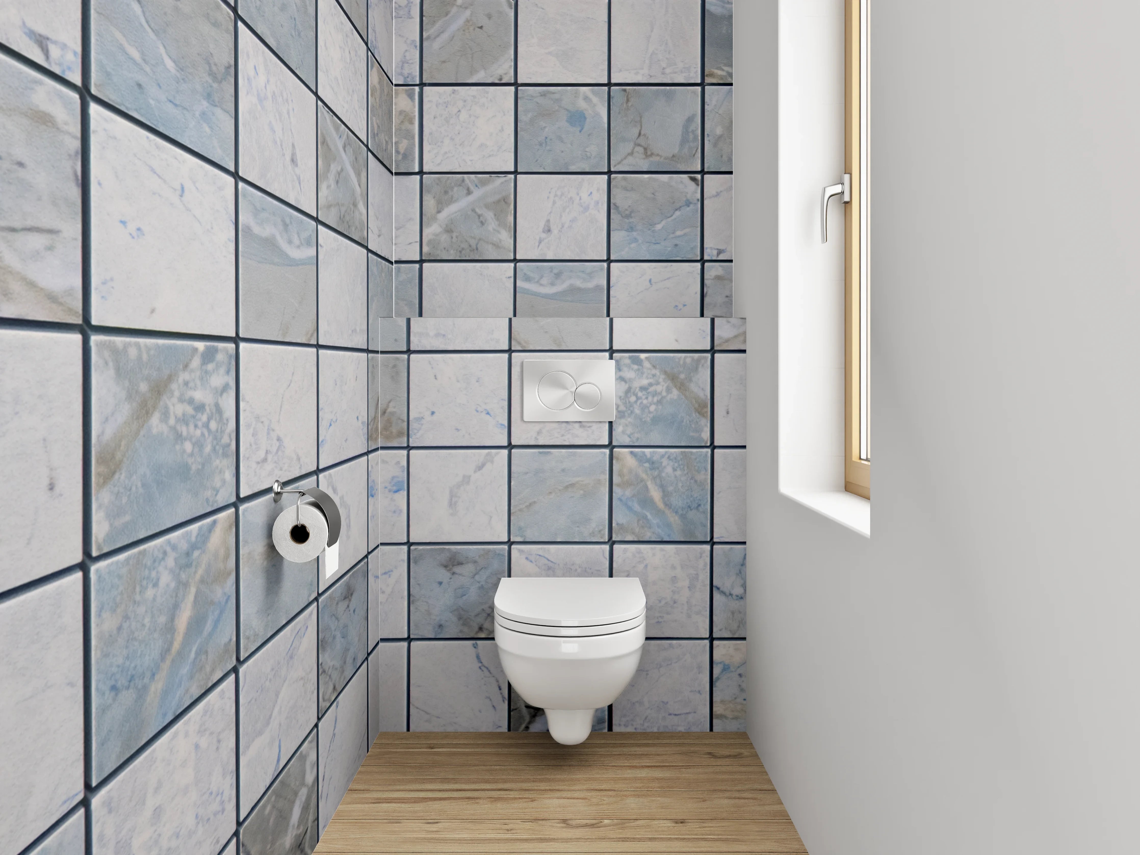 WC-Rückwand - Modernes Mosaik Fliesenmuster Grau Blau