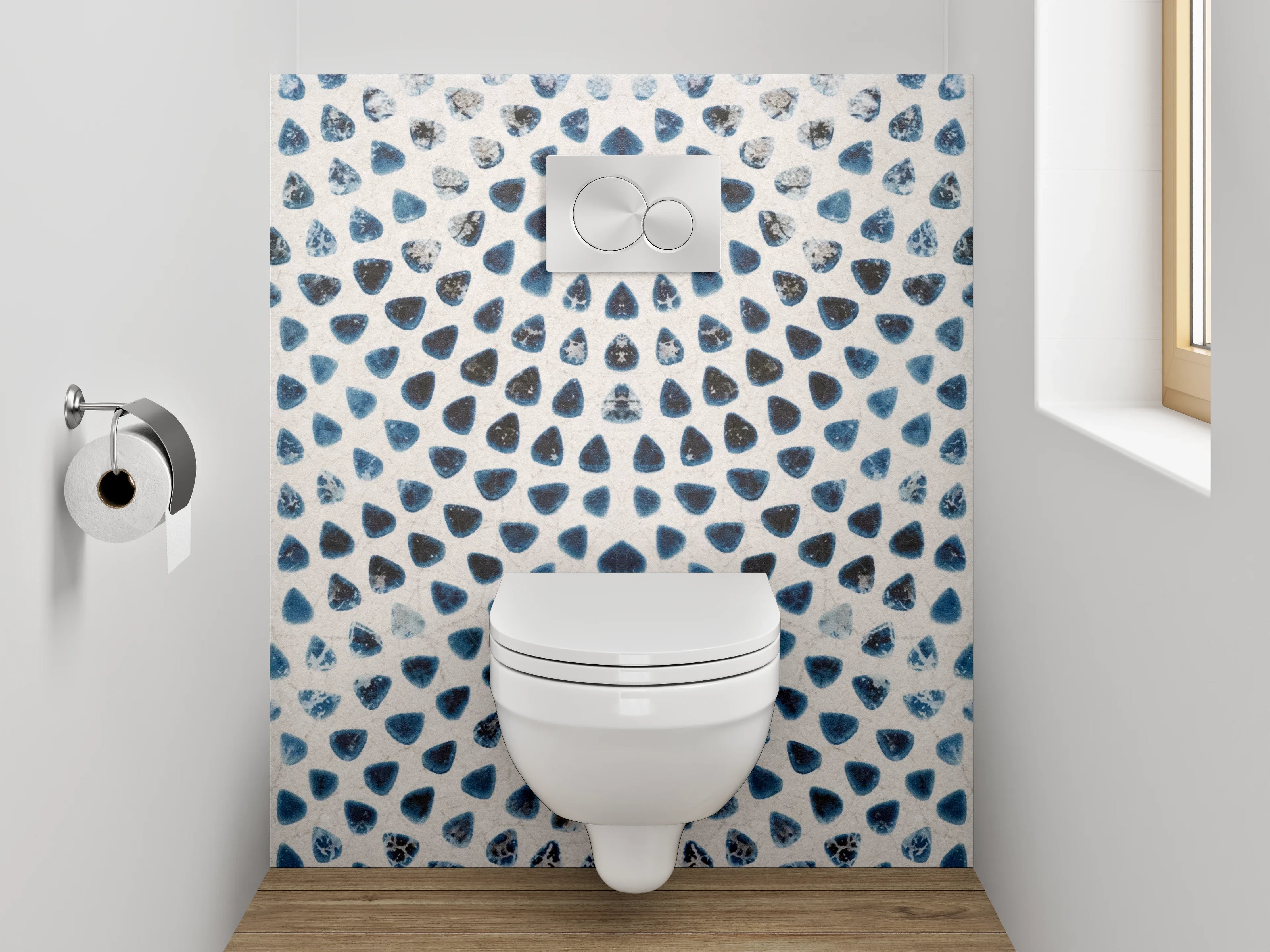 WC-Rückwand - Modernes Mosaik Muster Weiß Grau Blau