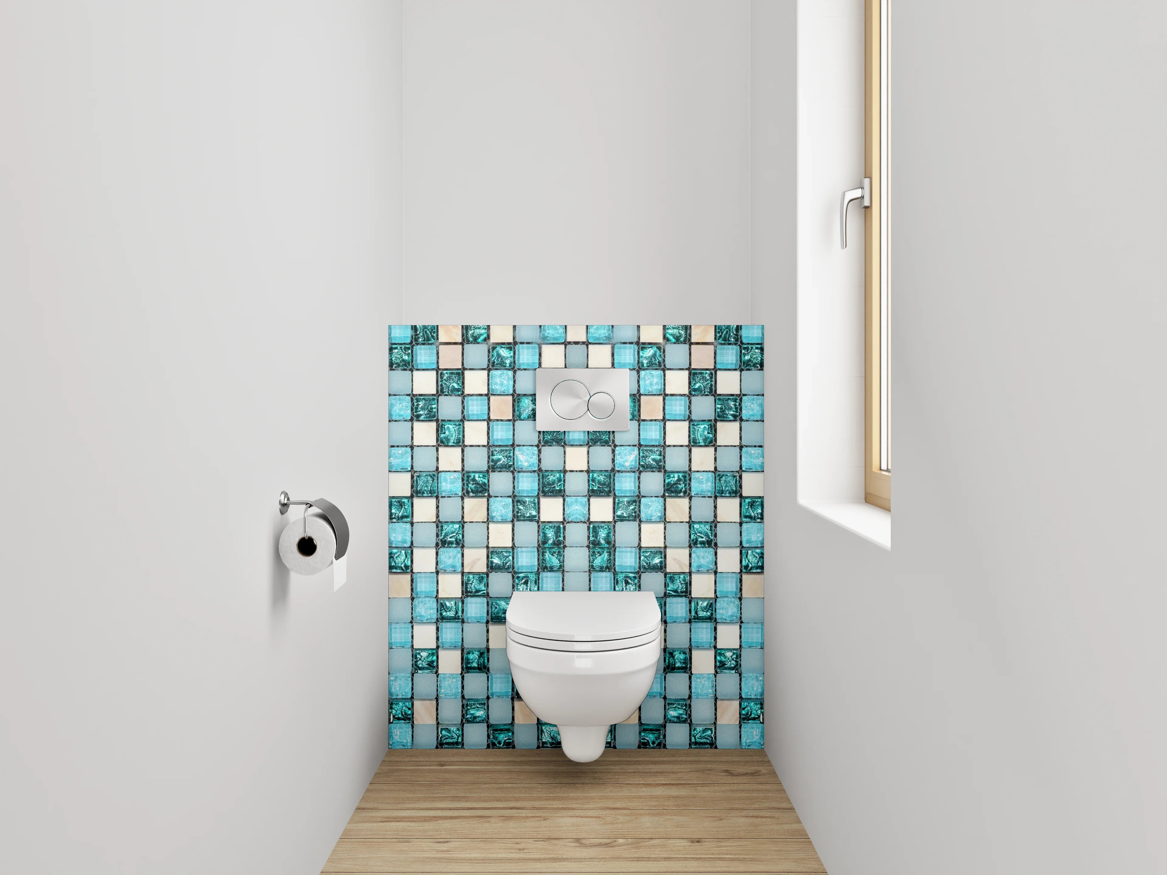 WC-Rückwand - Modernes Mosaik Türkis Weiß Beige