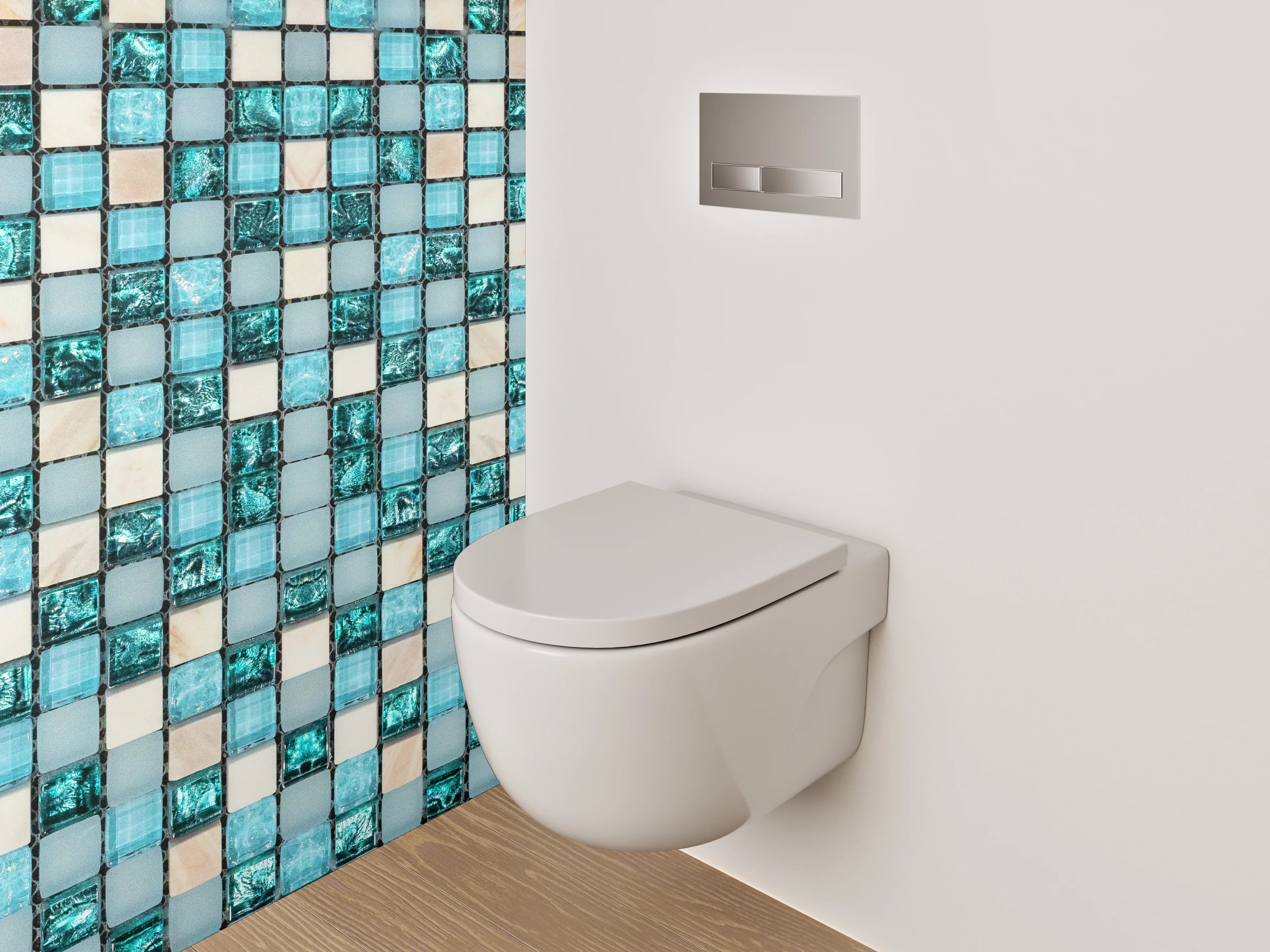 WC-Rückwand - Modernes Mosaik Türkis Weiß Beige