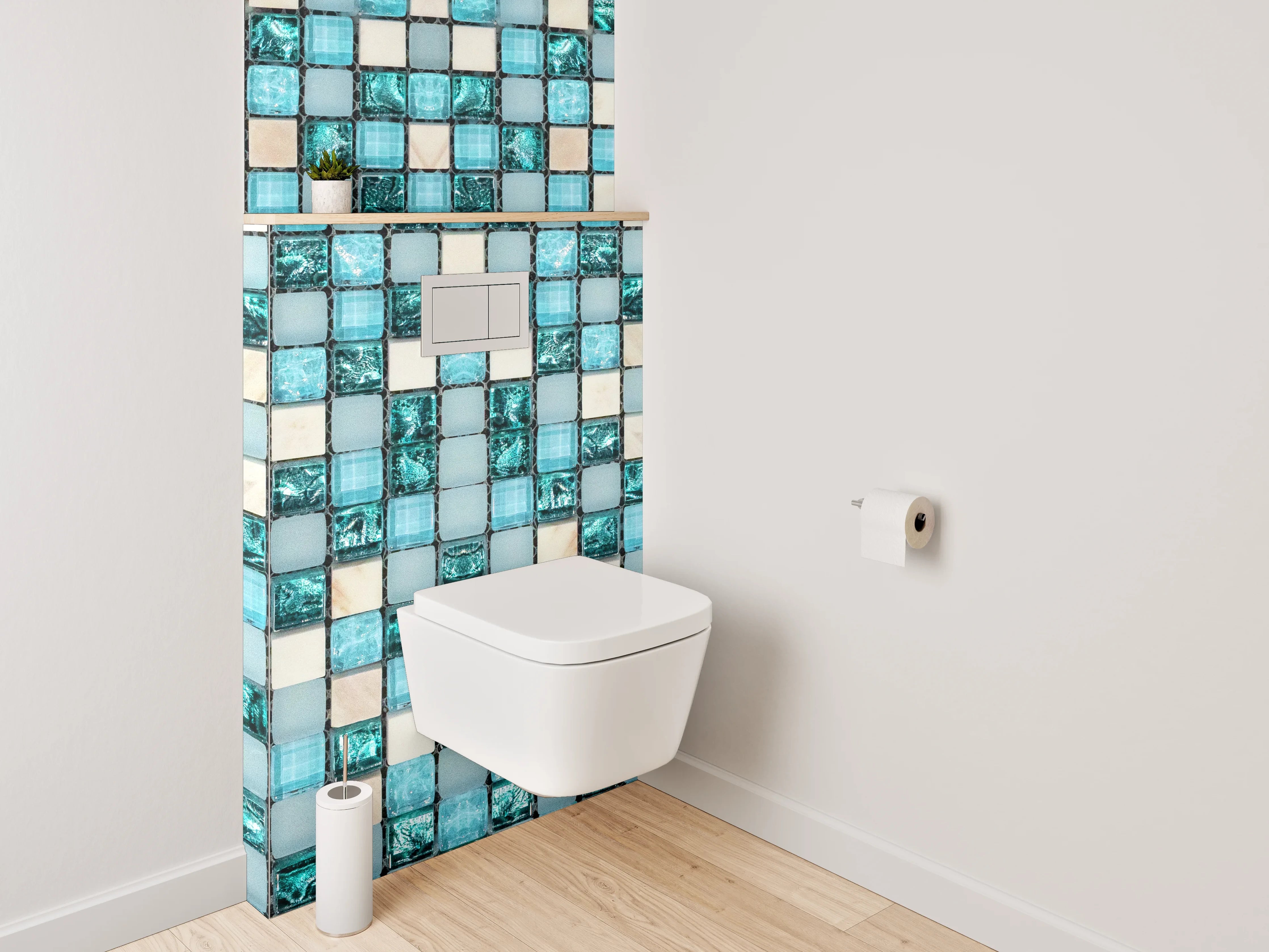 WC-Rückwand - Modernes Mosaik Türkis Weiß Beige