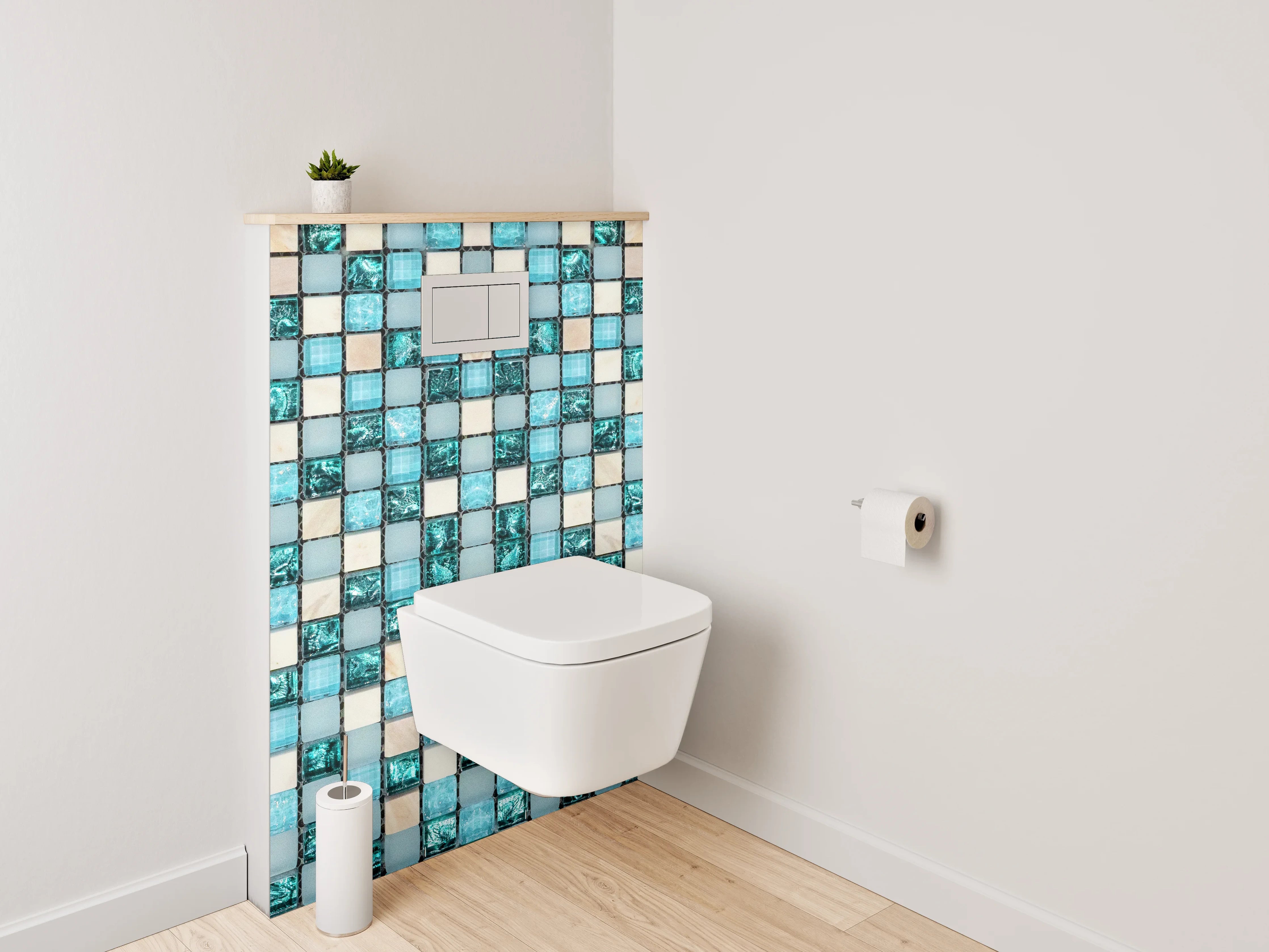 WC-Rückwand - Modernes Mosaik Türkis Weiß Beige