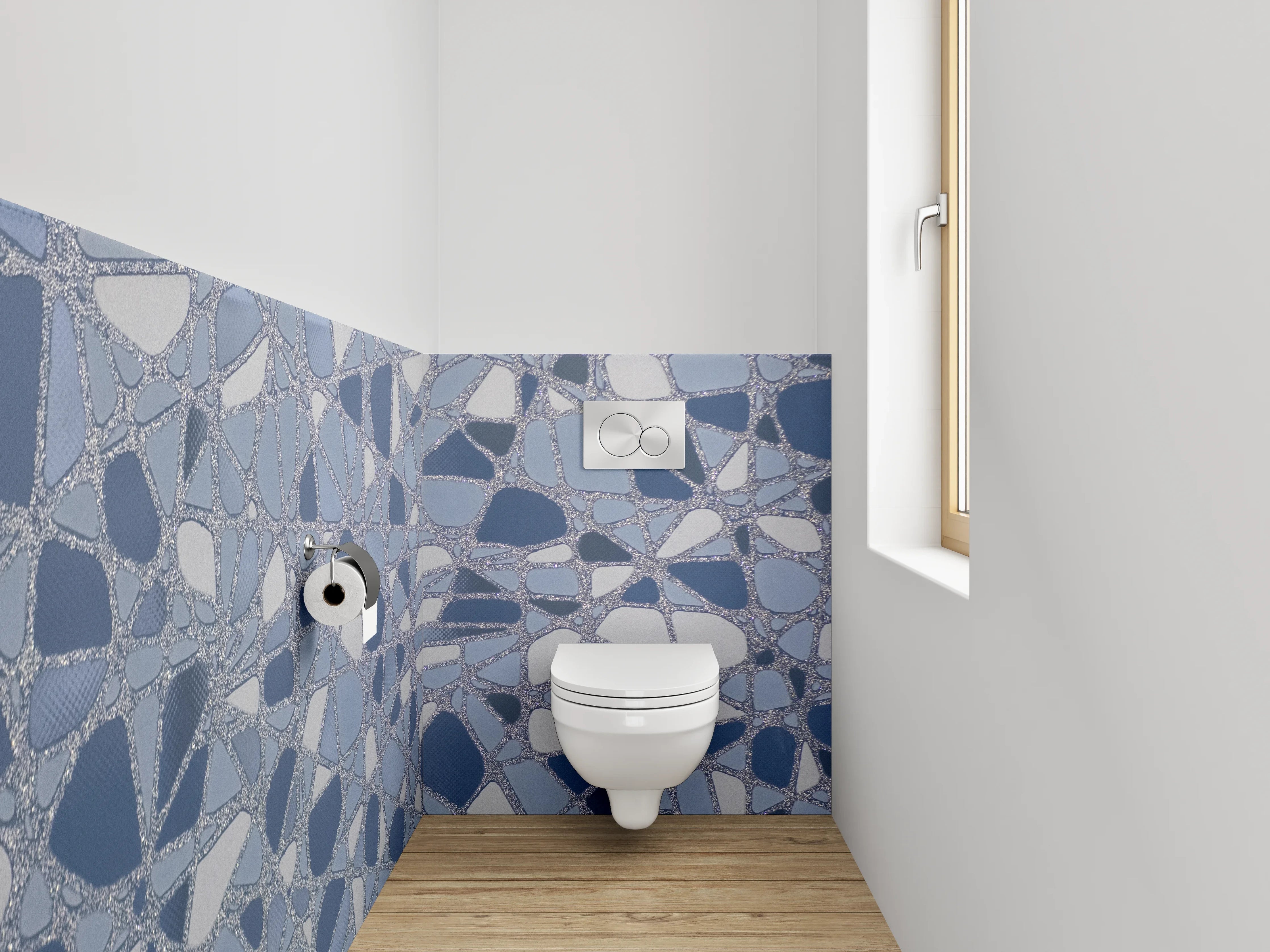 WC-Rückwand - Modernes Mosaik in Blautönen