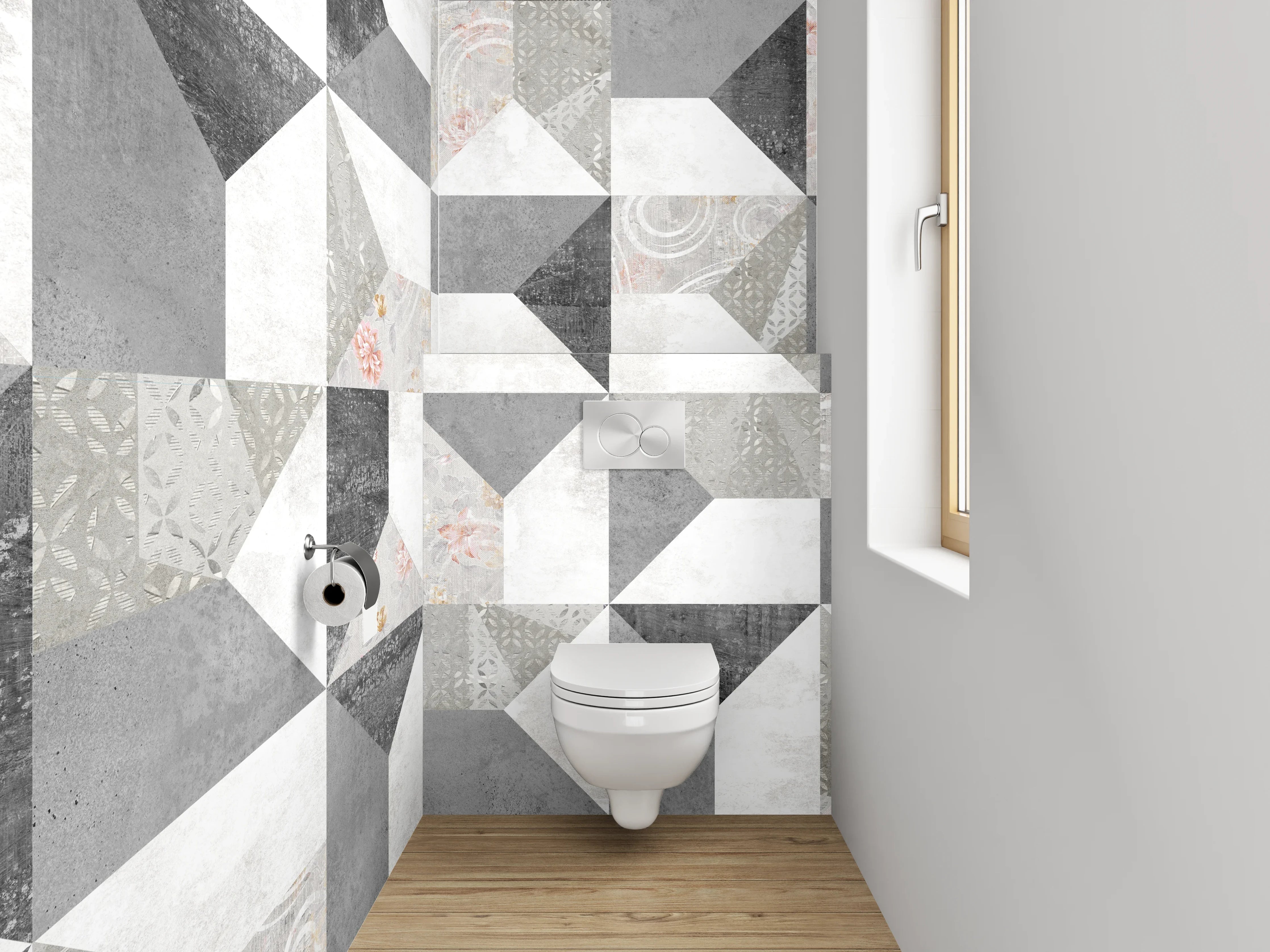 WC-Rückwand - Modernes Mosaik in Schwarz-Weiß