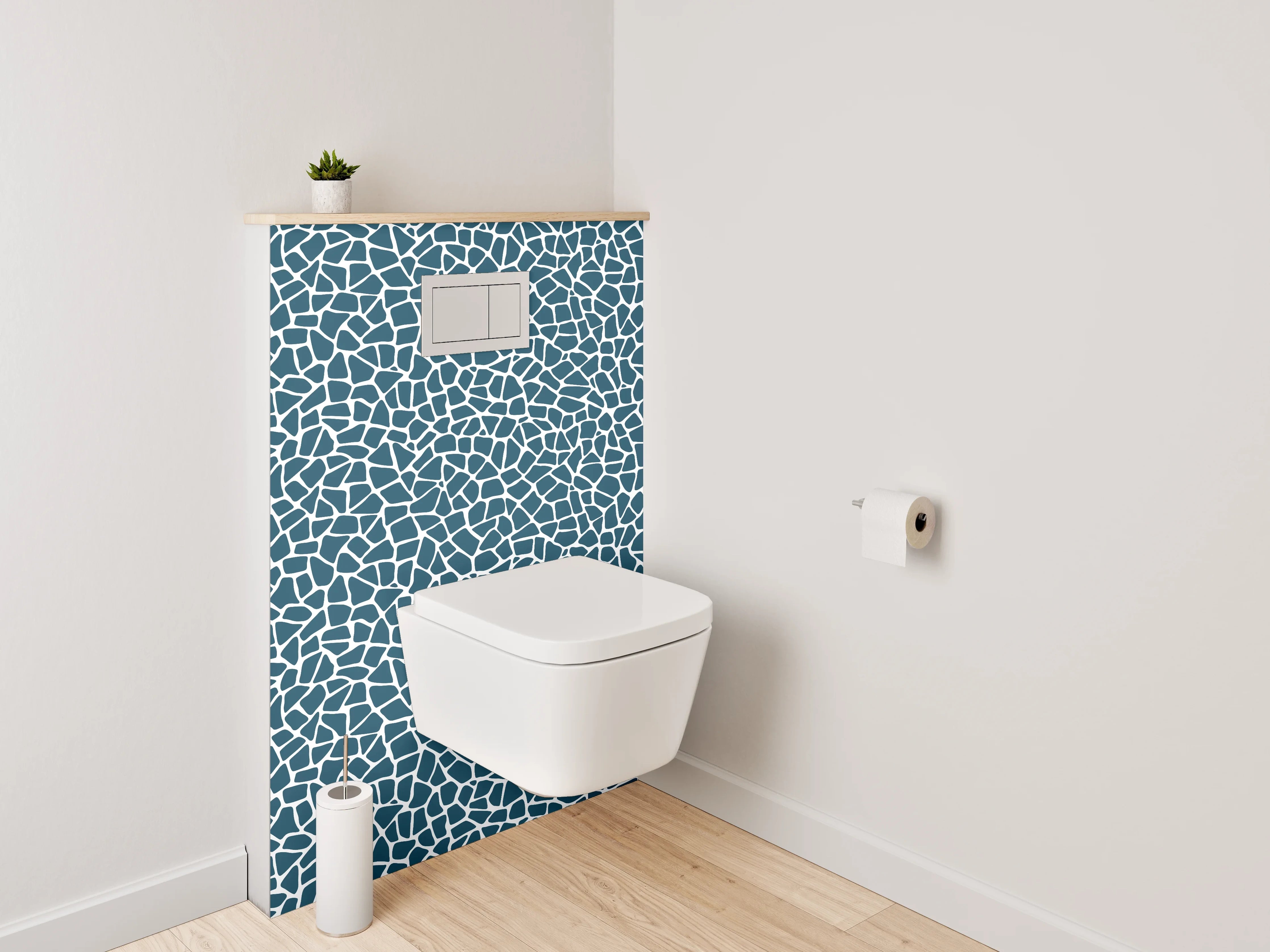 WC-Rückwand - Modernes Mosaikmuster Blau Weiß