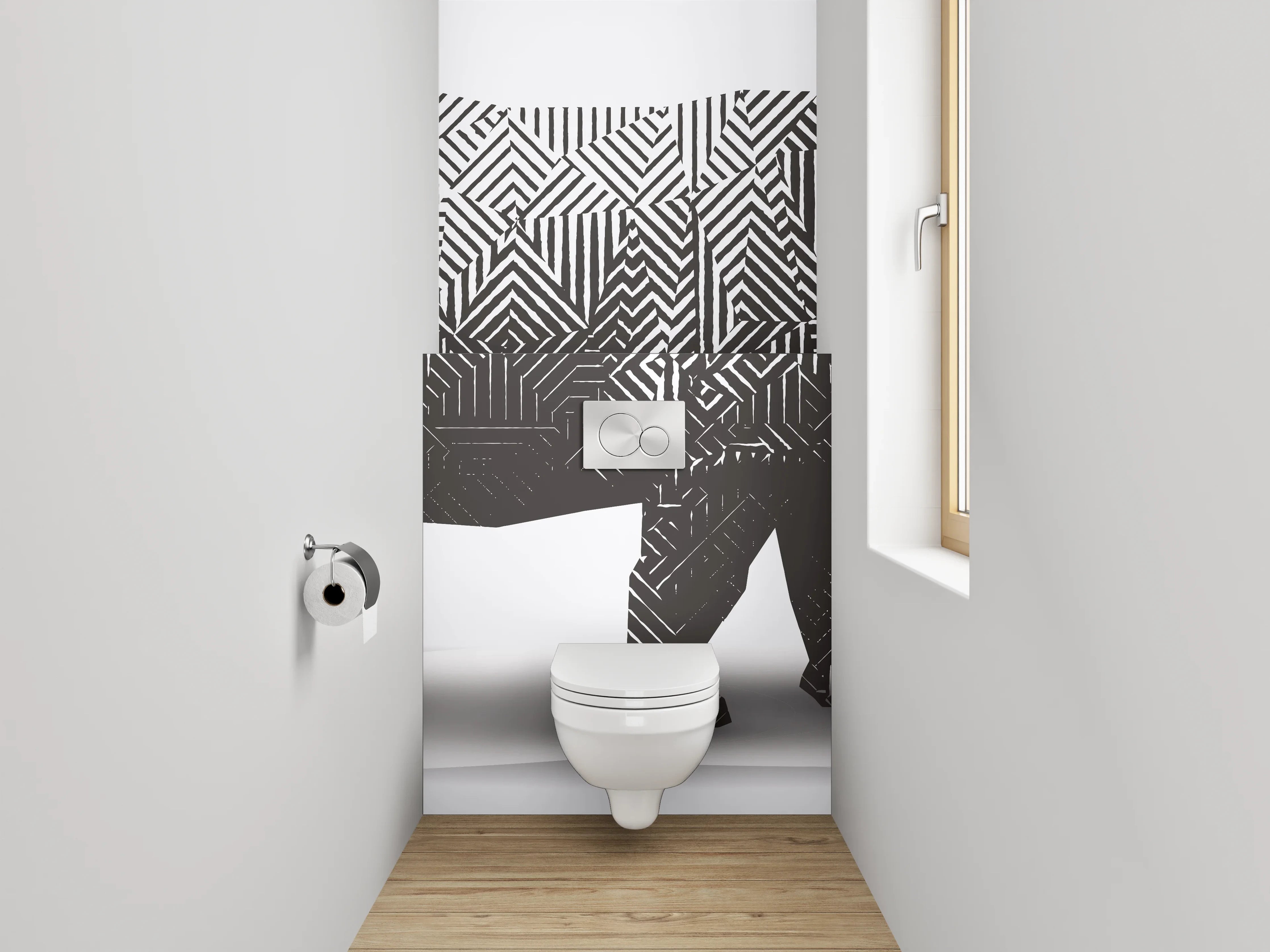 WC-Rückwand - Modernes Nashorn Labyrinth Schwarz-Weiß