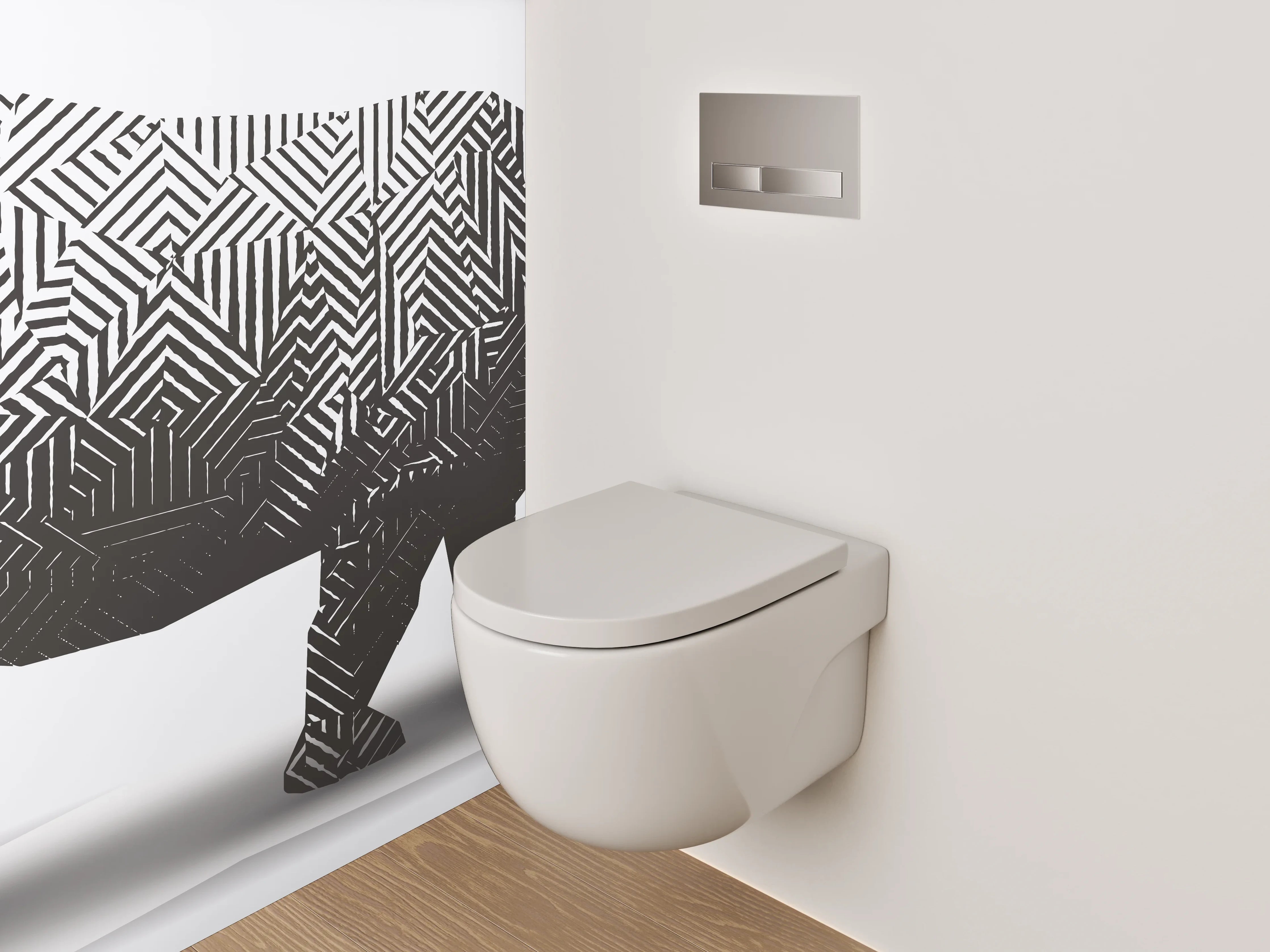 WC-Rückwand - Modernes Nashorn Labyrinth Schwarz-Weiß