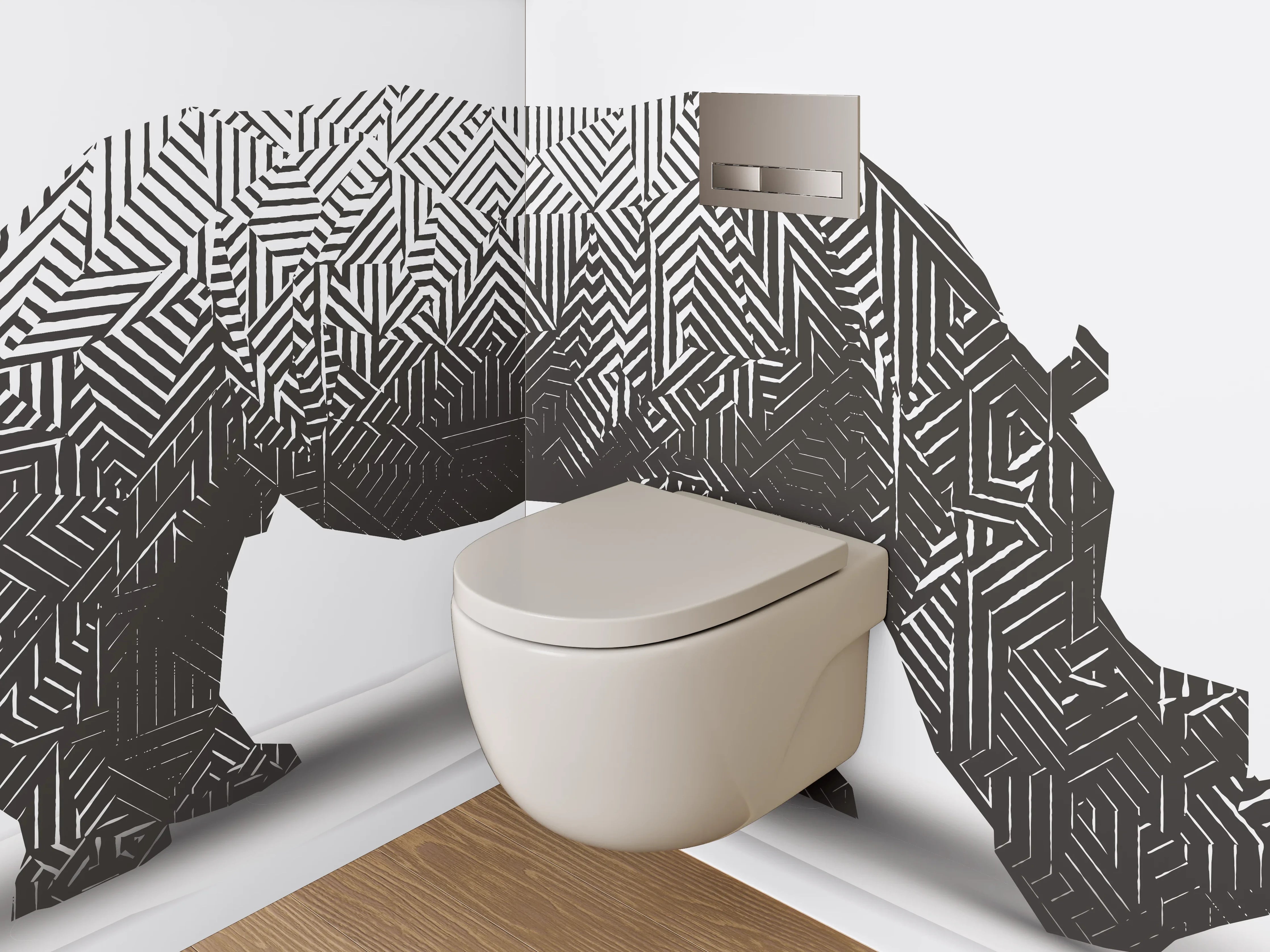 WC-Rückwand - Modernes Nashorn Labyrinth Schwarz-Weiß