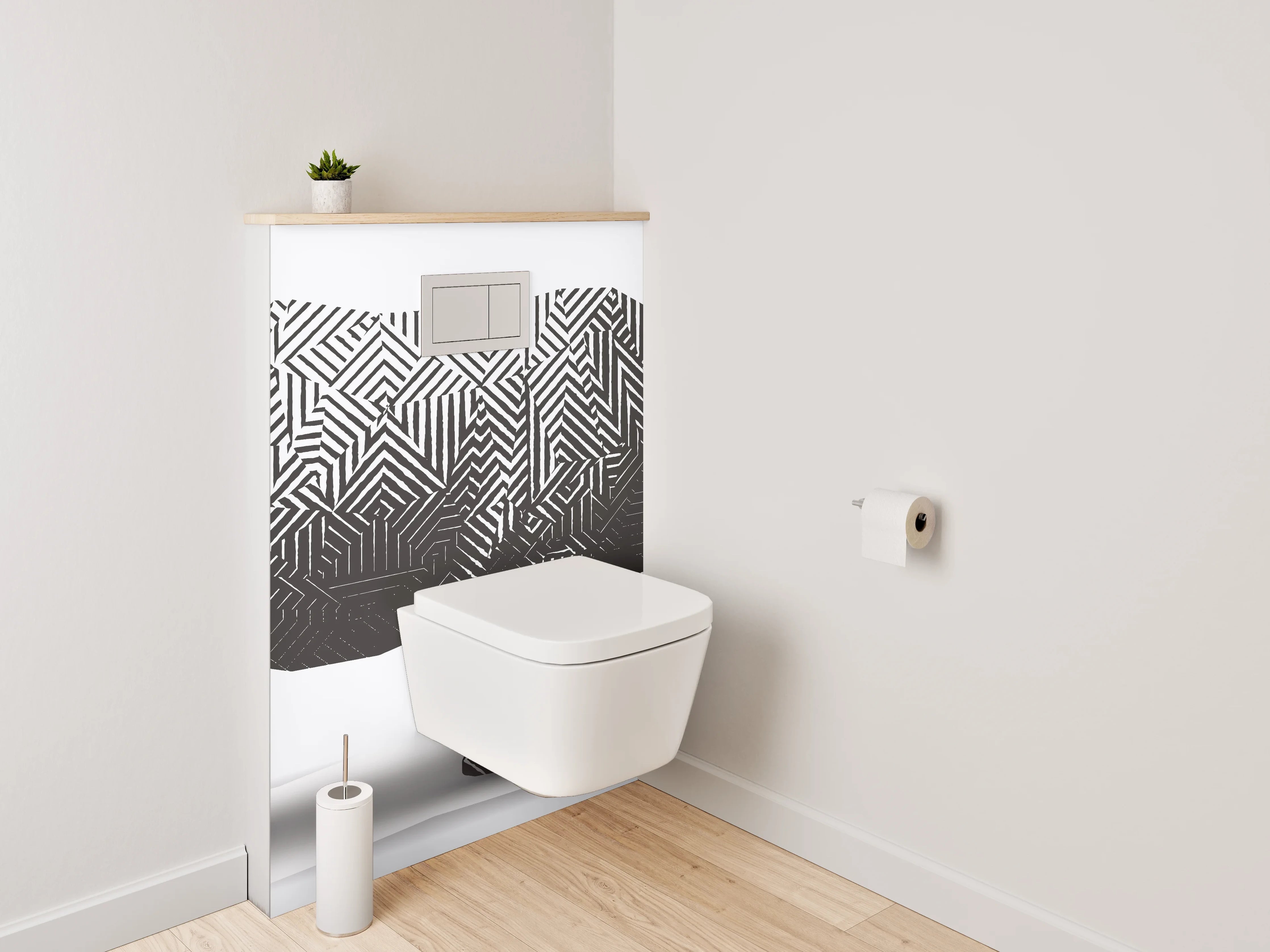 WC-Rückwand - Modernes Nashorn Labyrinth Schwarz-Weiß