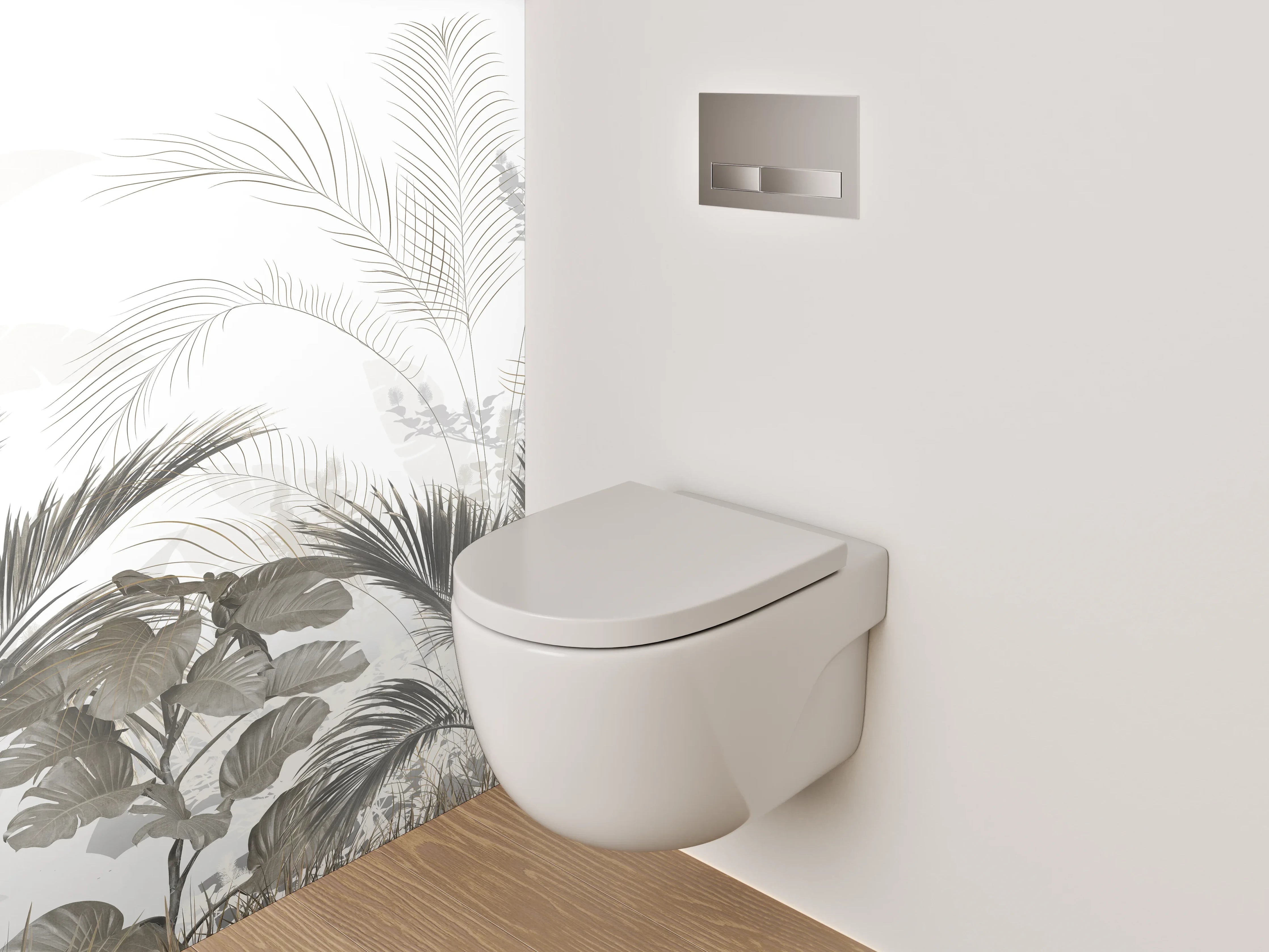 WC-Rückwand - Modernes Palmendesign in Weiß-Grau