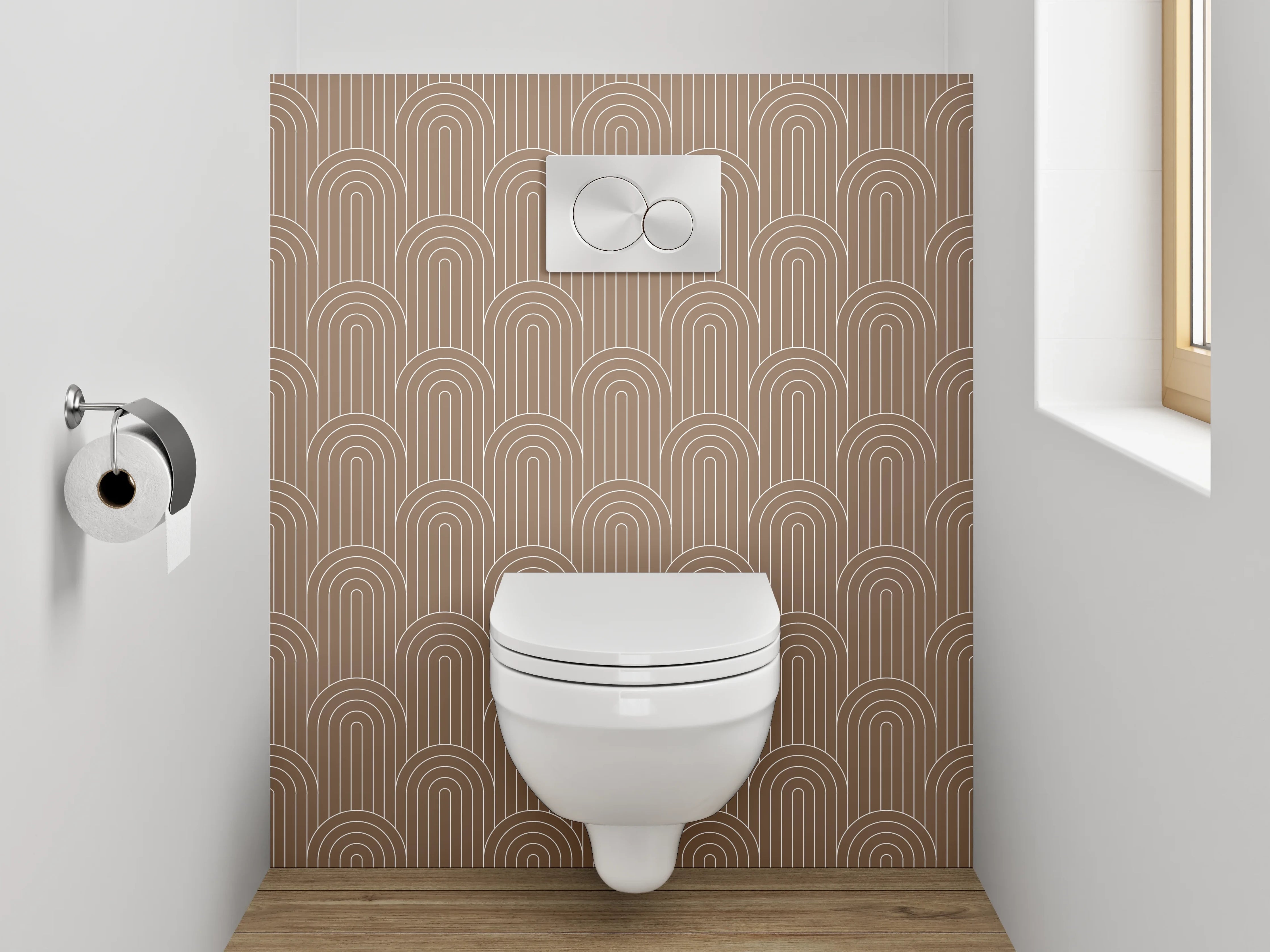 WC-Rückwand - Modernes Retro-Bogenmuster Braun