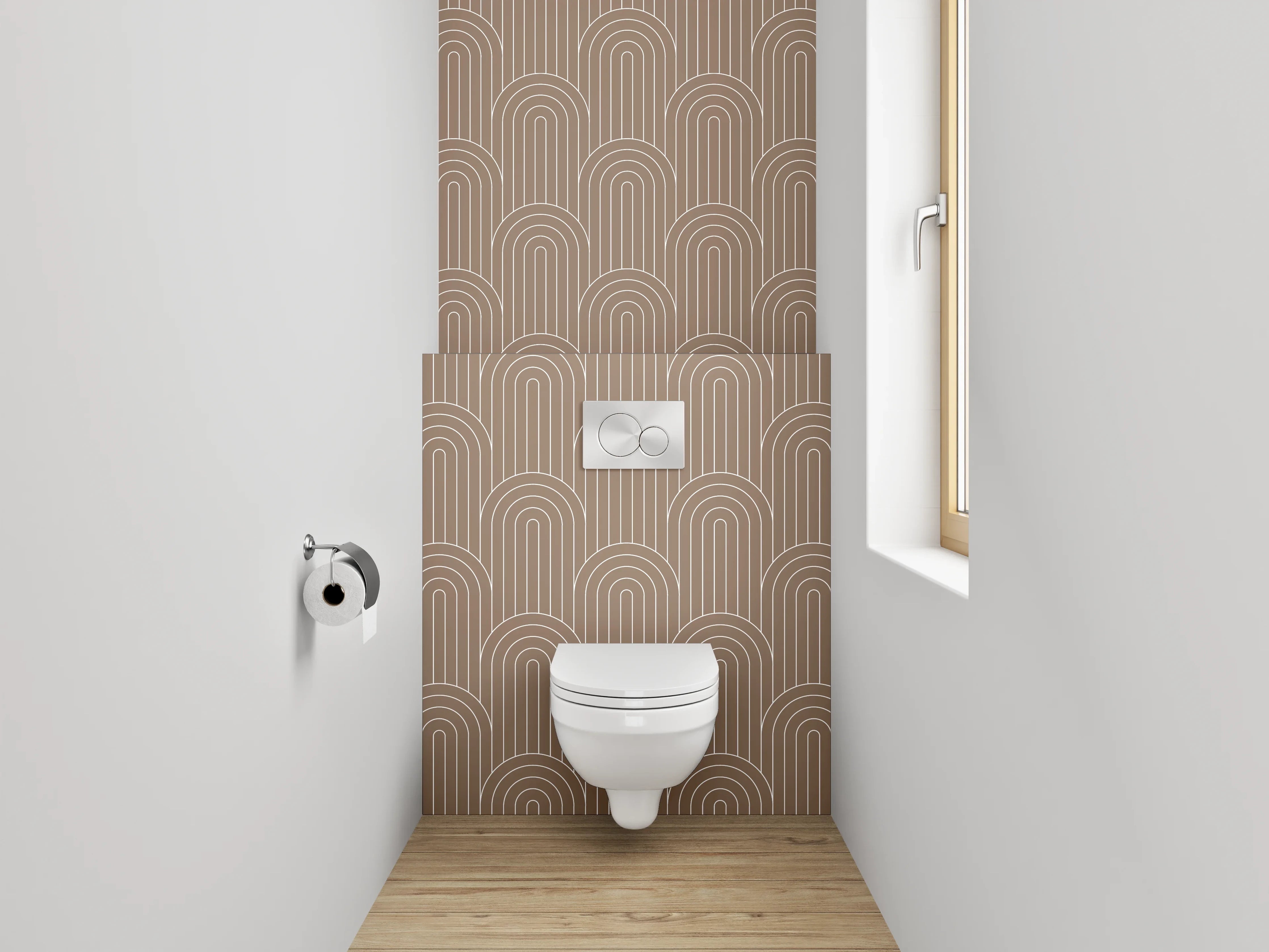 WC-Rückwand - Modernes Retro-Bogenmuster Braun