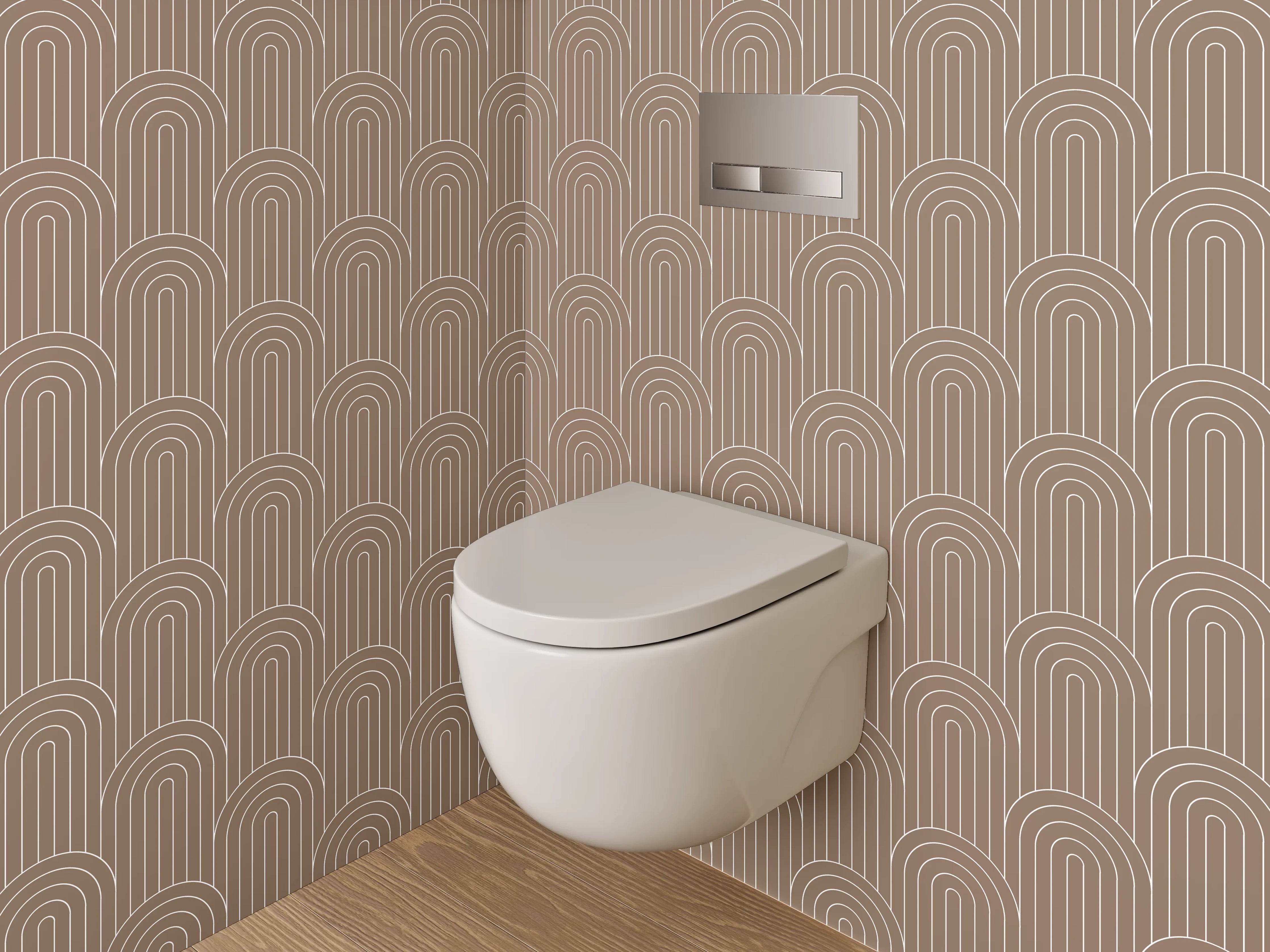 WC-Rückwand - Modernes Retro-Bogenmuster Braun