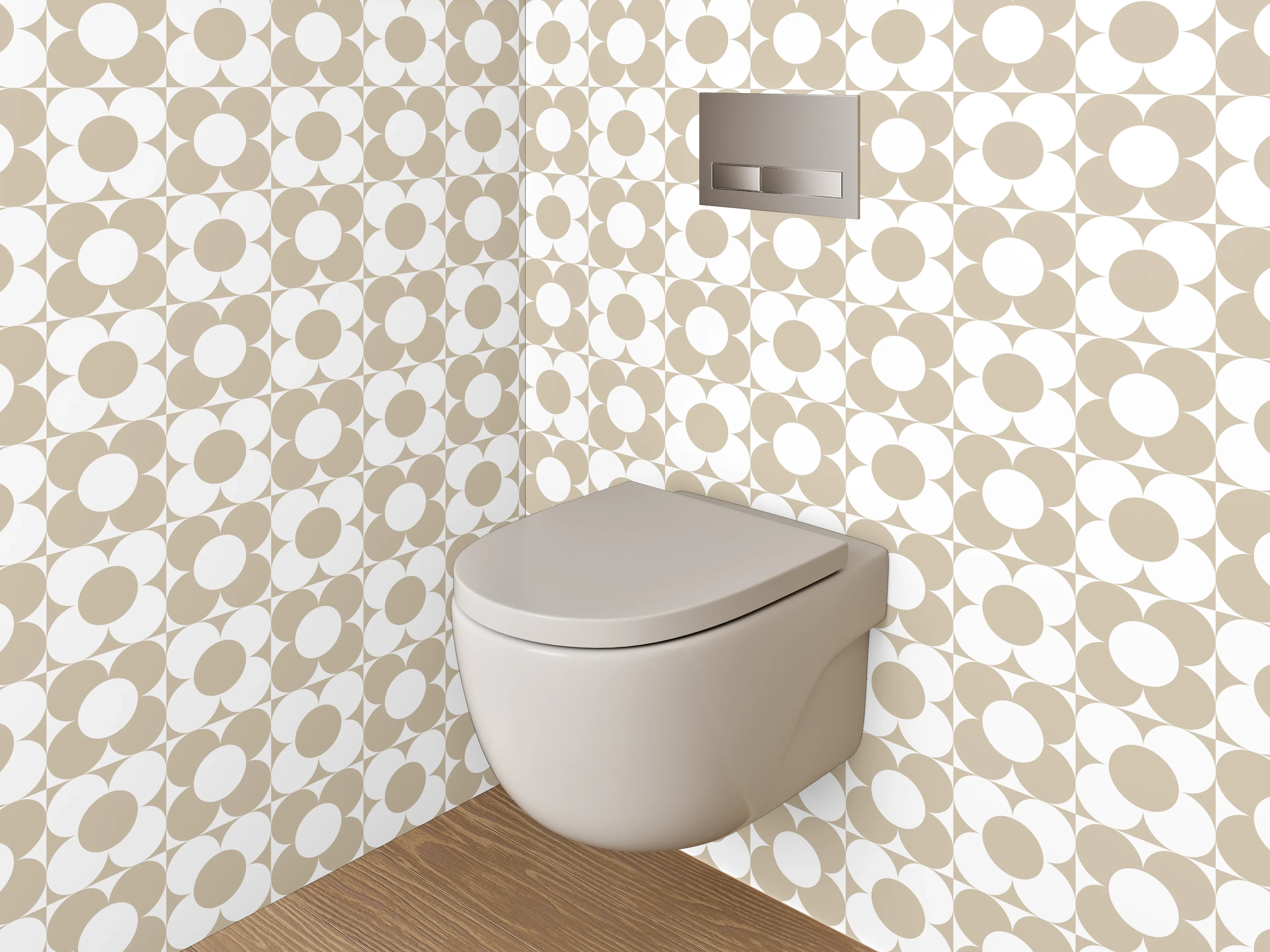 WC-Rückwand - Modernes Retro-Kreismuster Beige Weiß