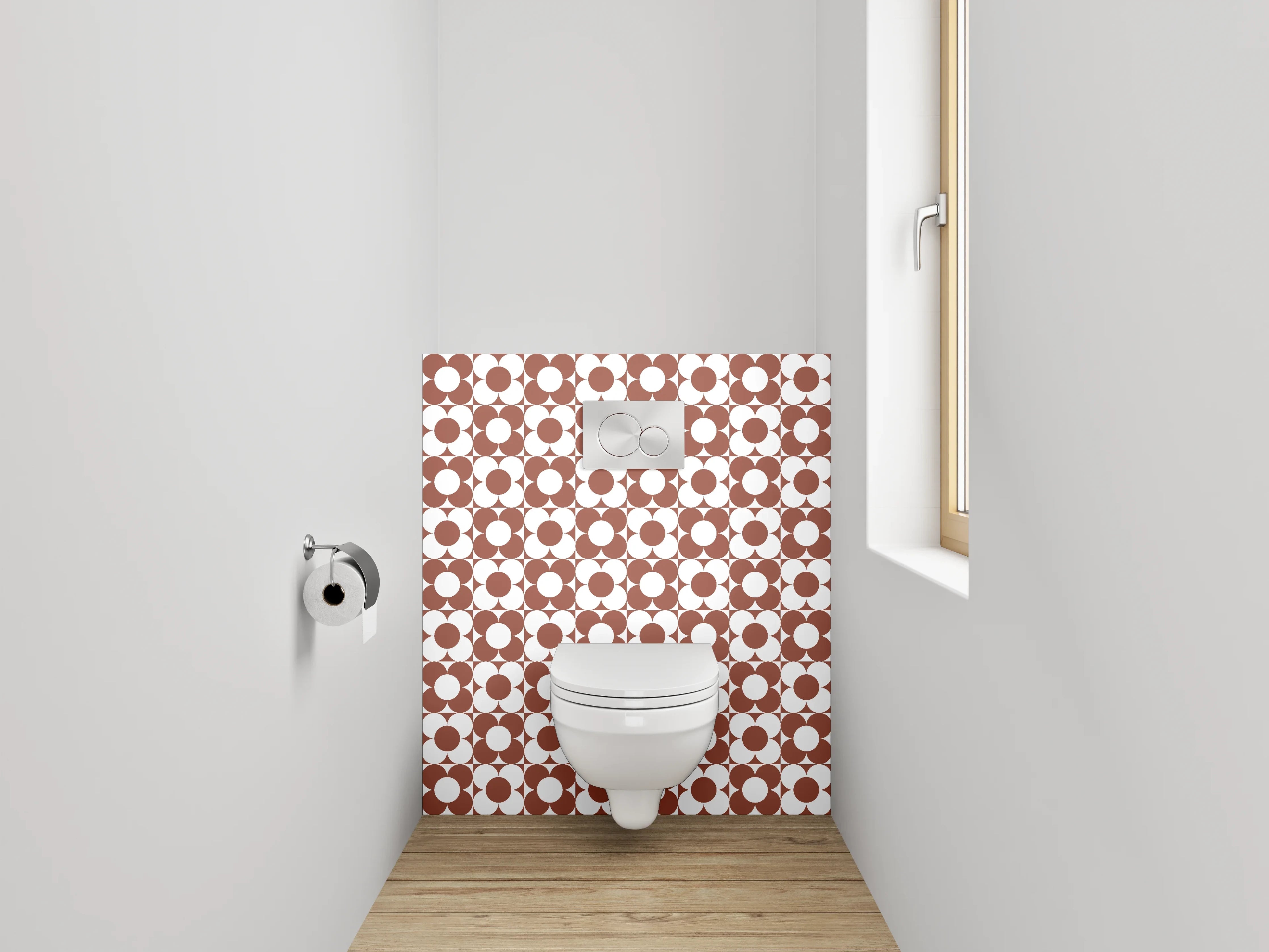 WC-Rückwand - Modernes Retro-Muster in Braun Weiß