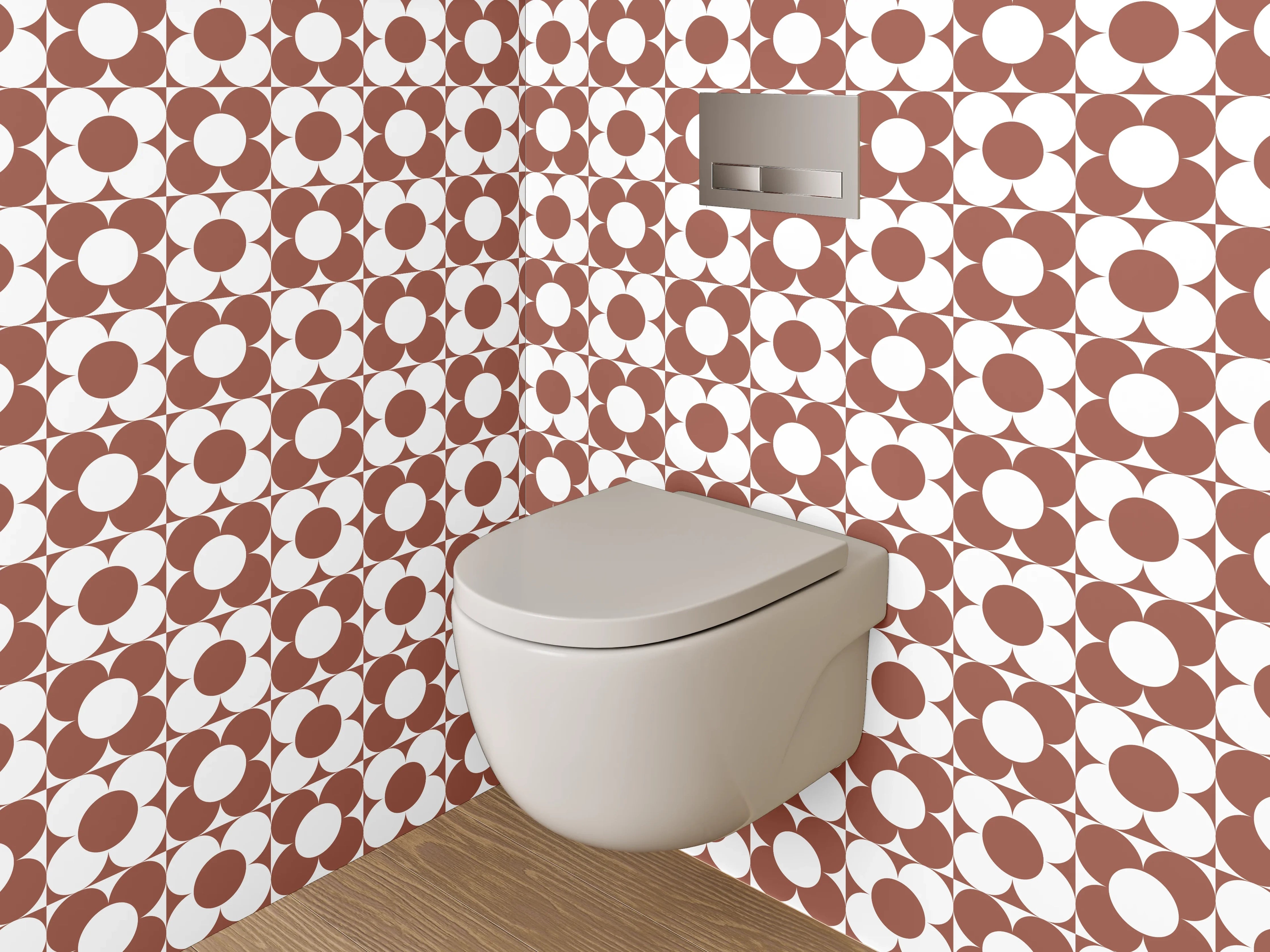 WC-Rückwand - Modernes Retro-Muster in Braun Weiß