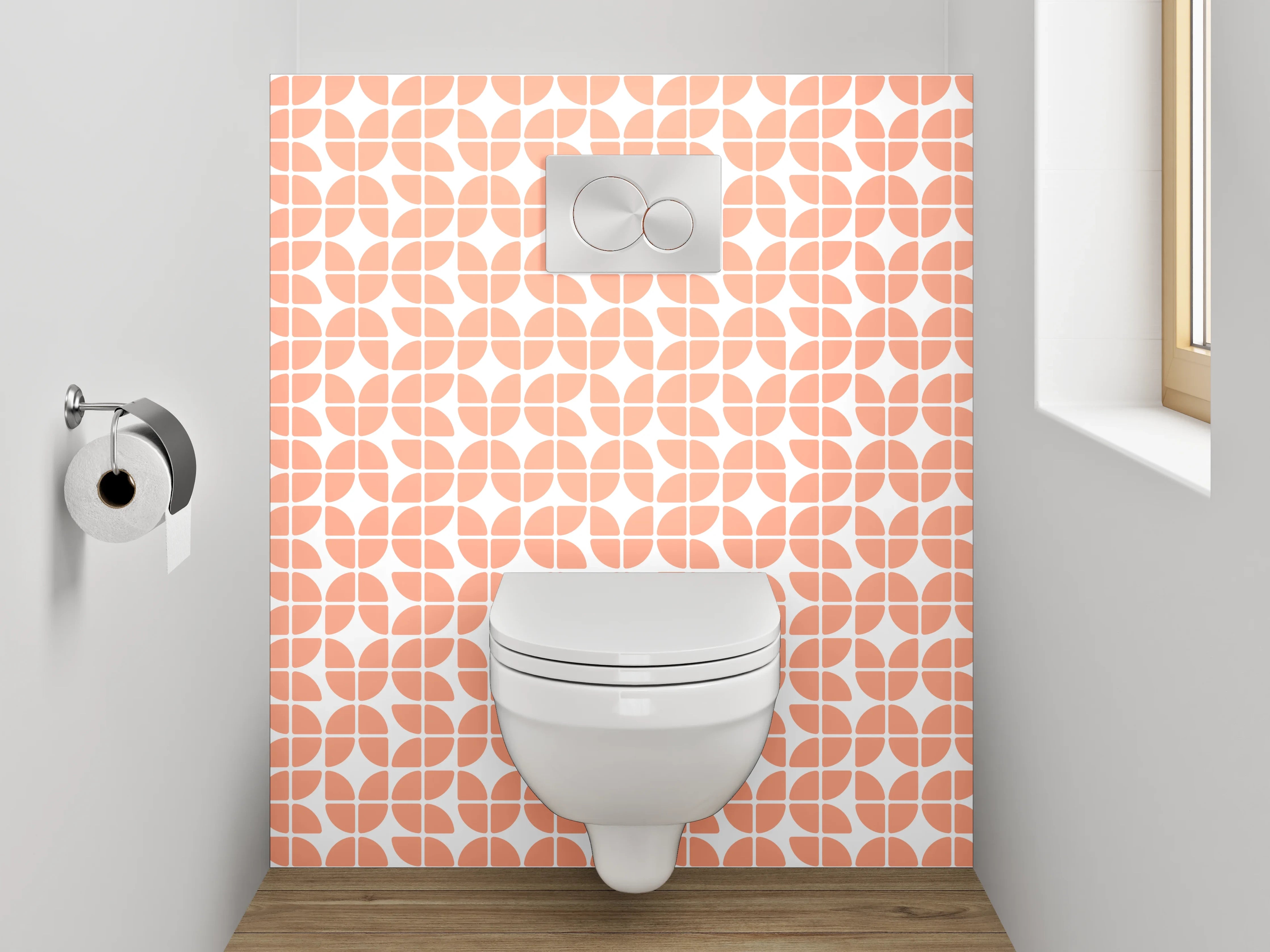 WC-Rückwand - Modernes Retro-Muster in Orange-Weiß