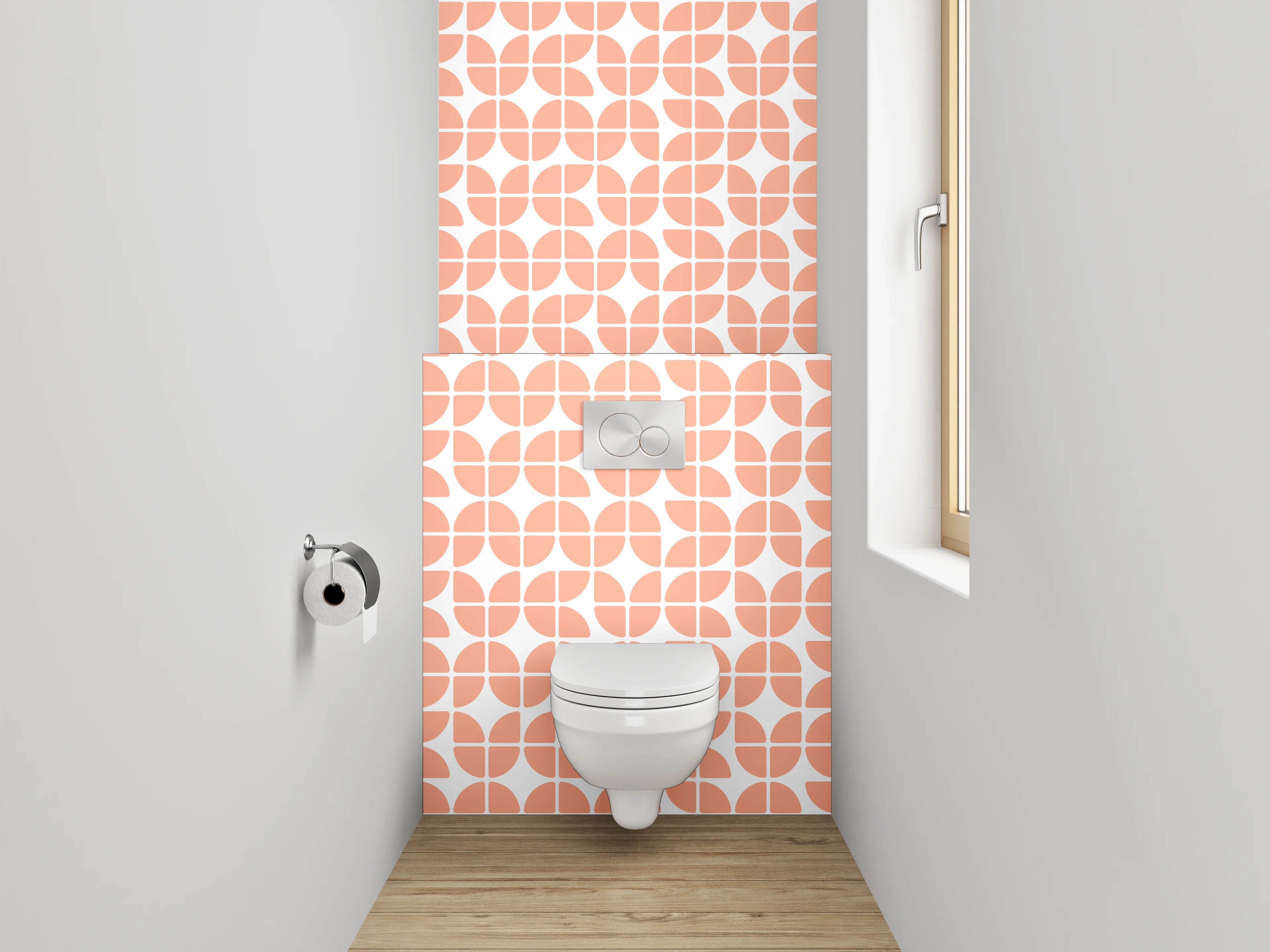 WC-Rückwand - Modernes Retro-Muster in Orange-Weiß