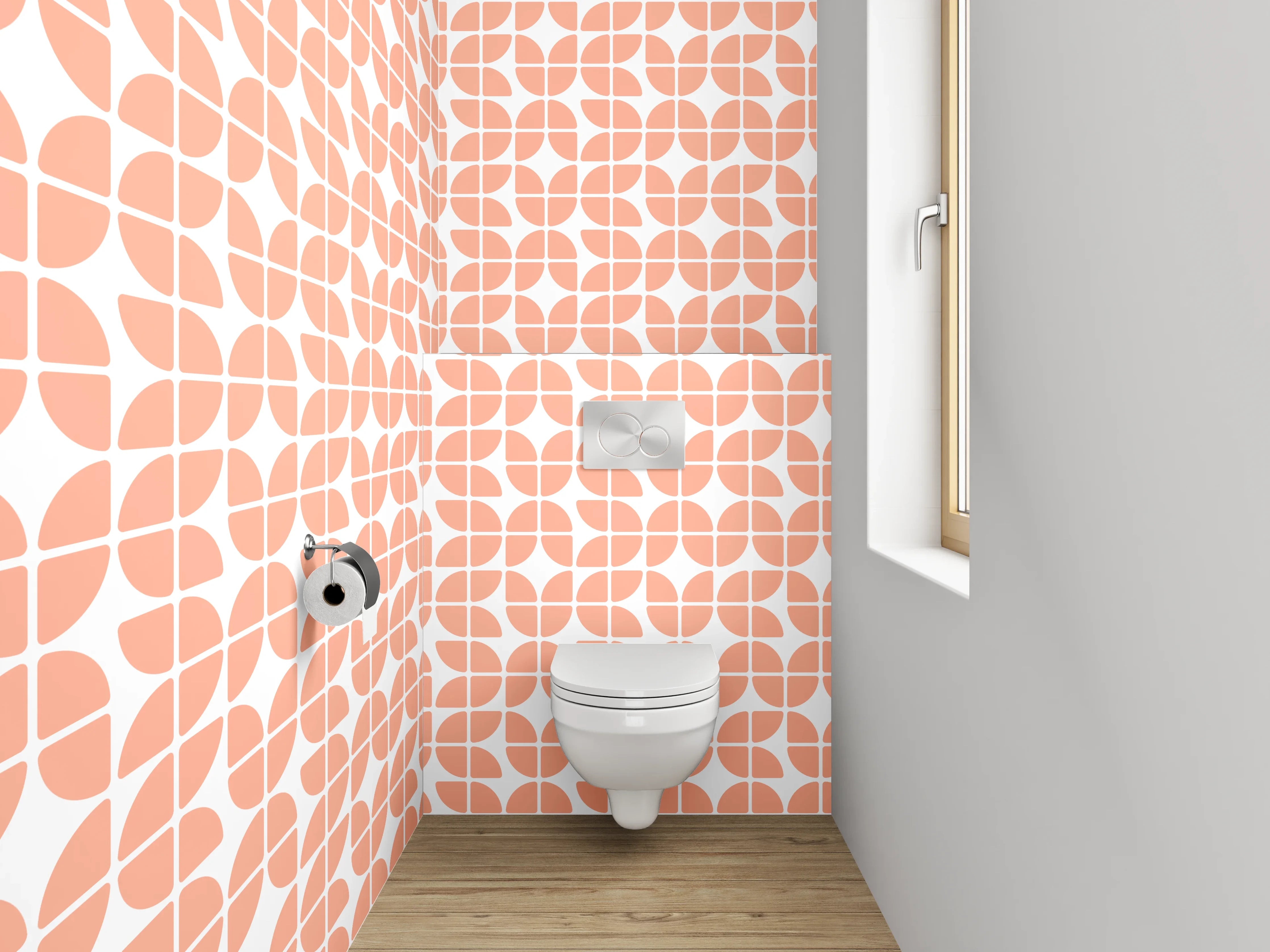 WC-Rückwand - Modernes Retro-Muster in Orange-Weiß