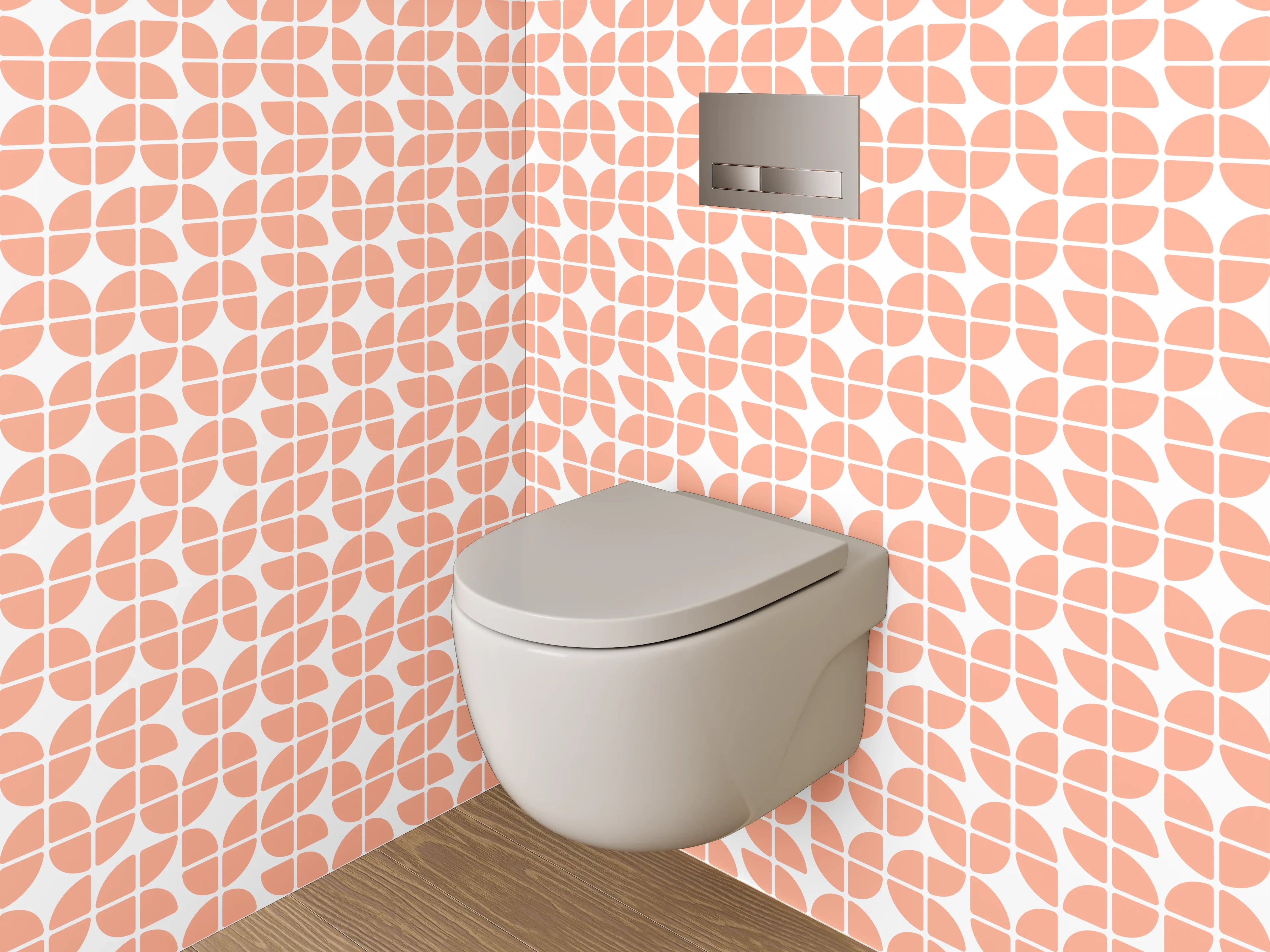 WC-Rückwand - Modernes Retro-Muster in Orange-Weiß