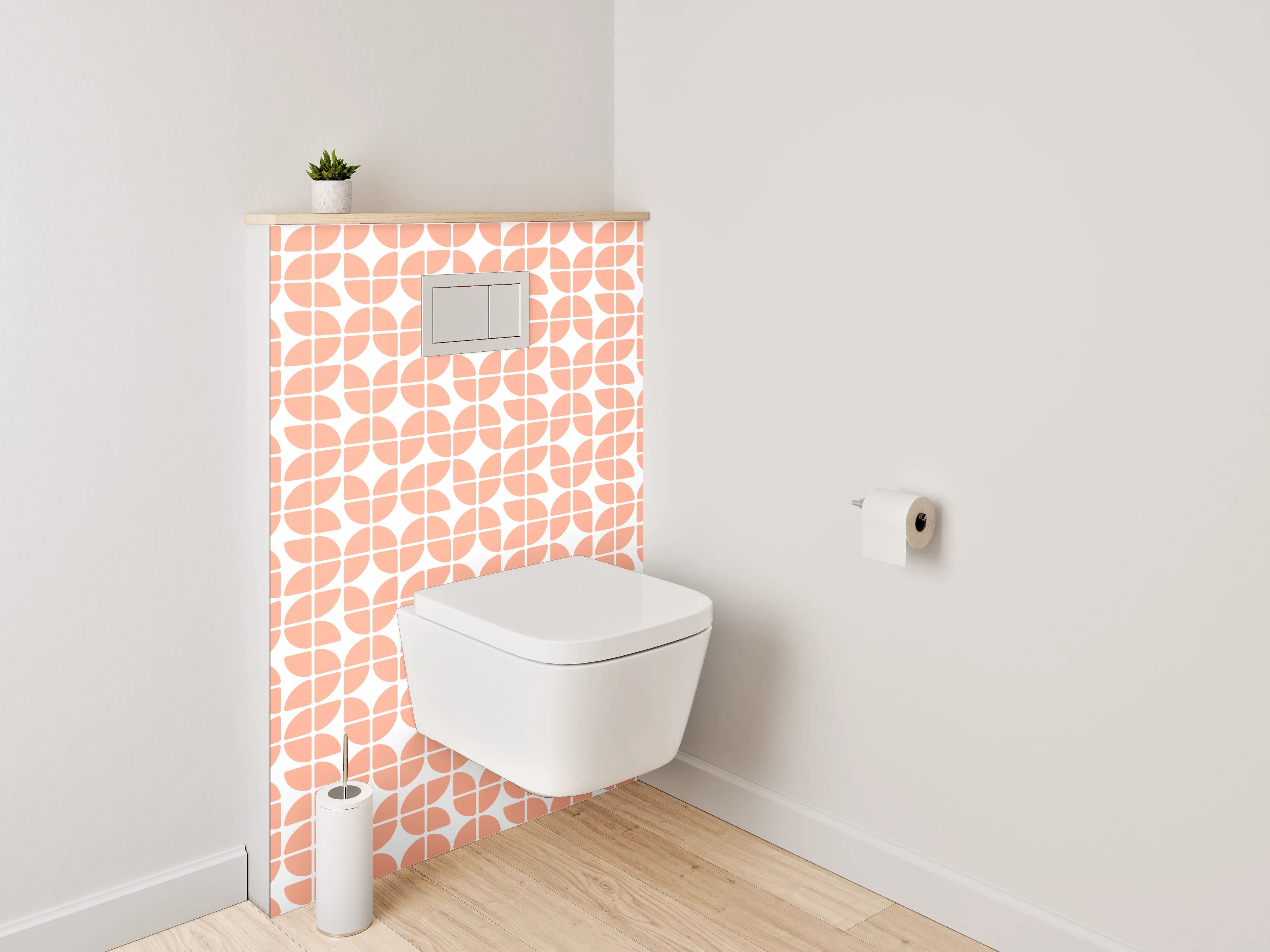 WC-Rückwand - Modernes Retro-Muster in Orange-Weiß