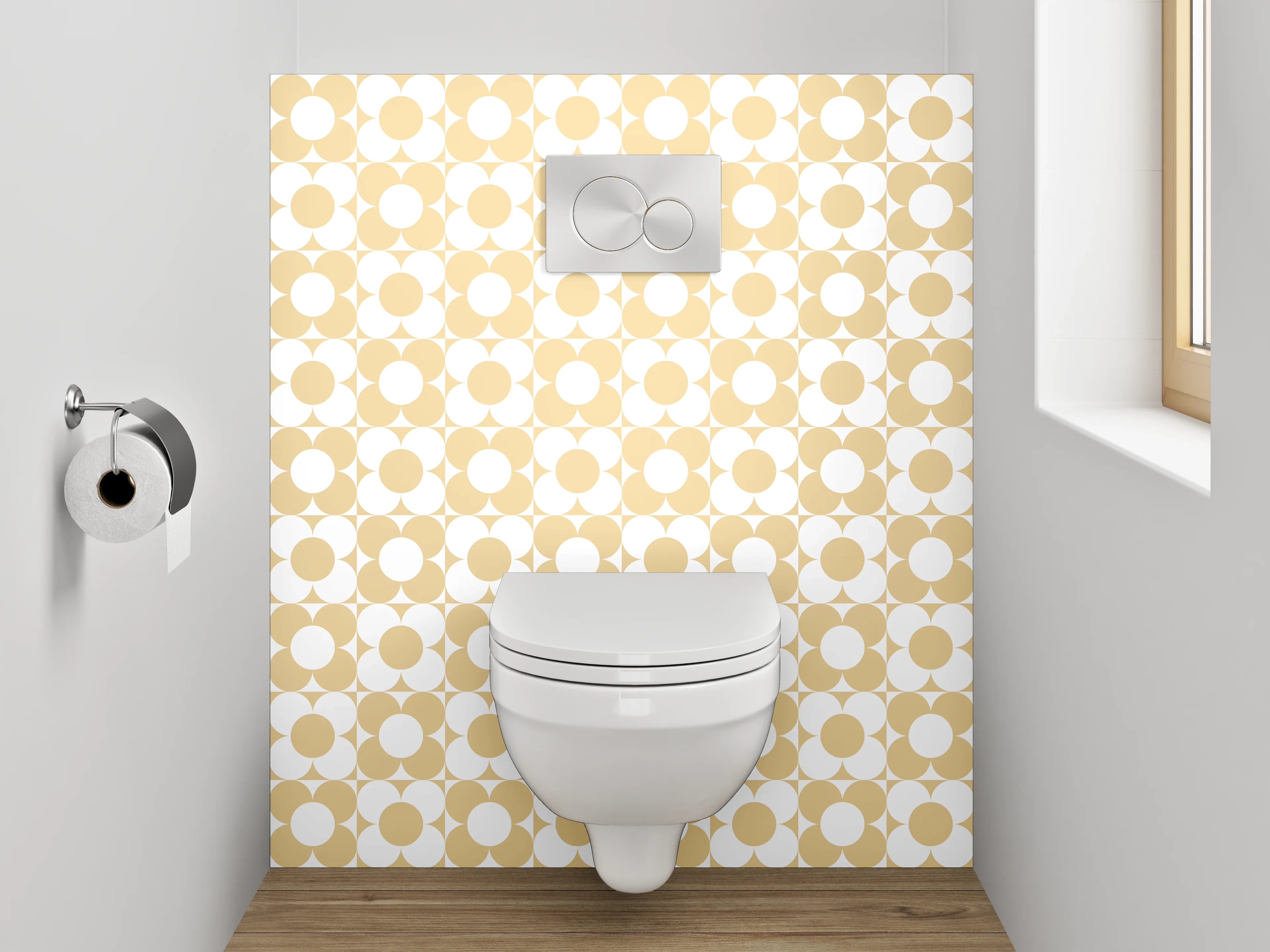 WC-Rückwand - Modernes Retro-Punkte-Muster beige weiß