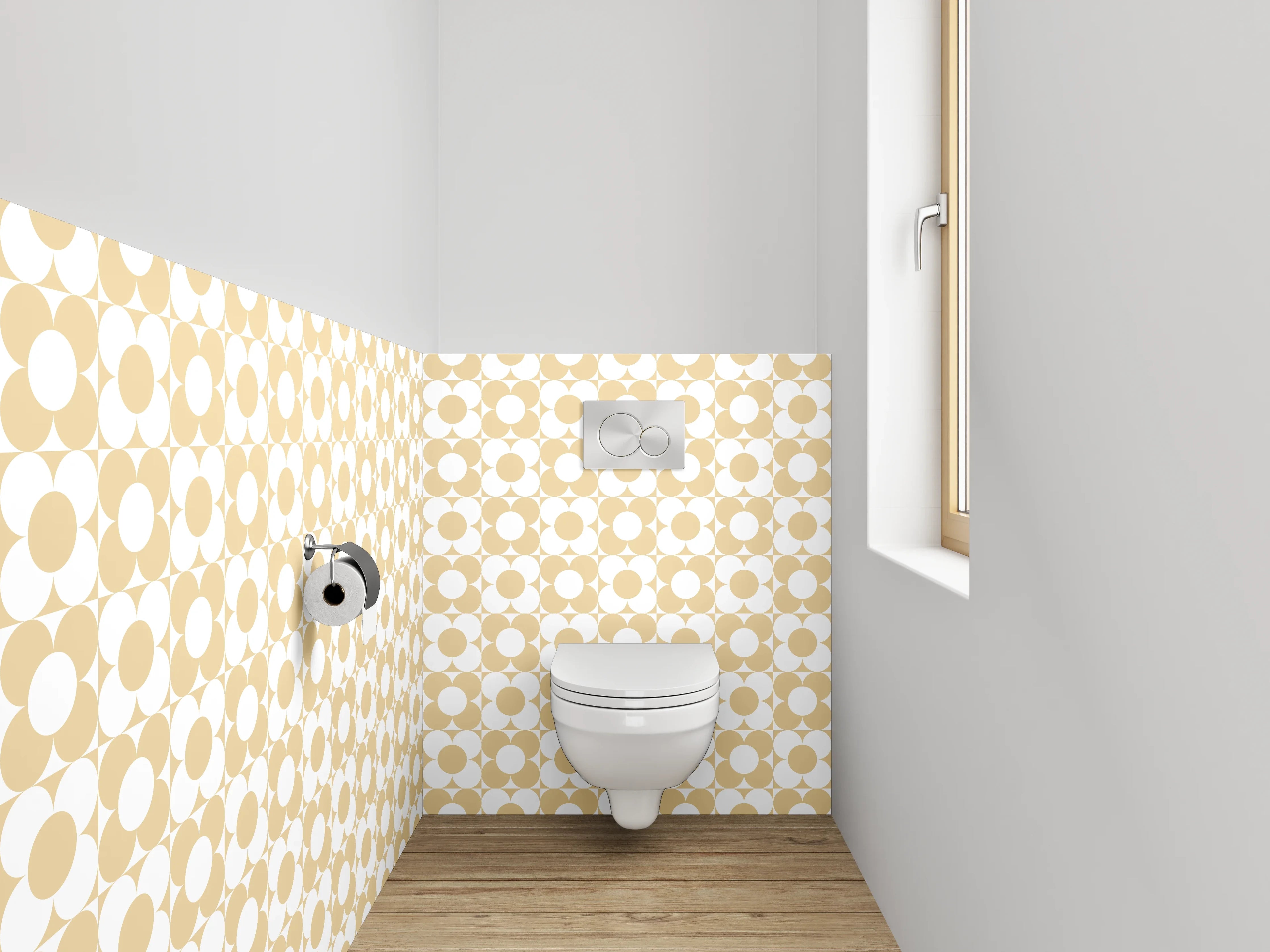 WC-Rückwand - Modernes Retro-Punkte-Muster beige weiß