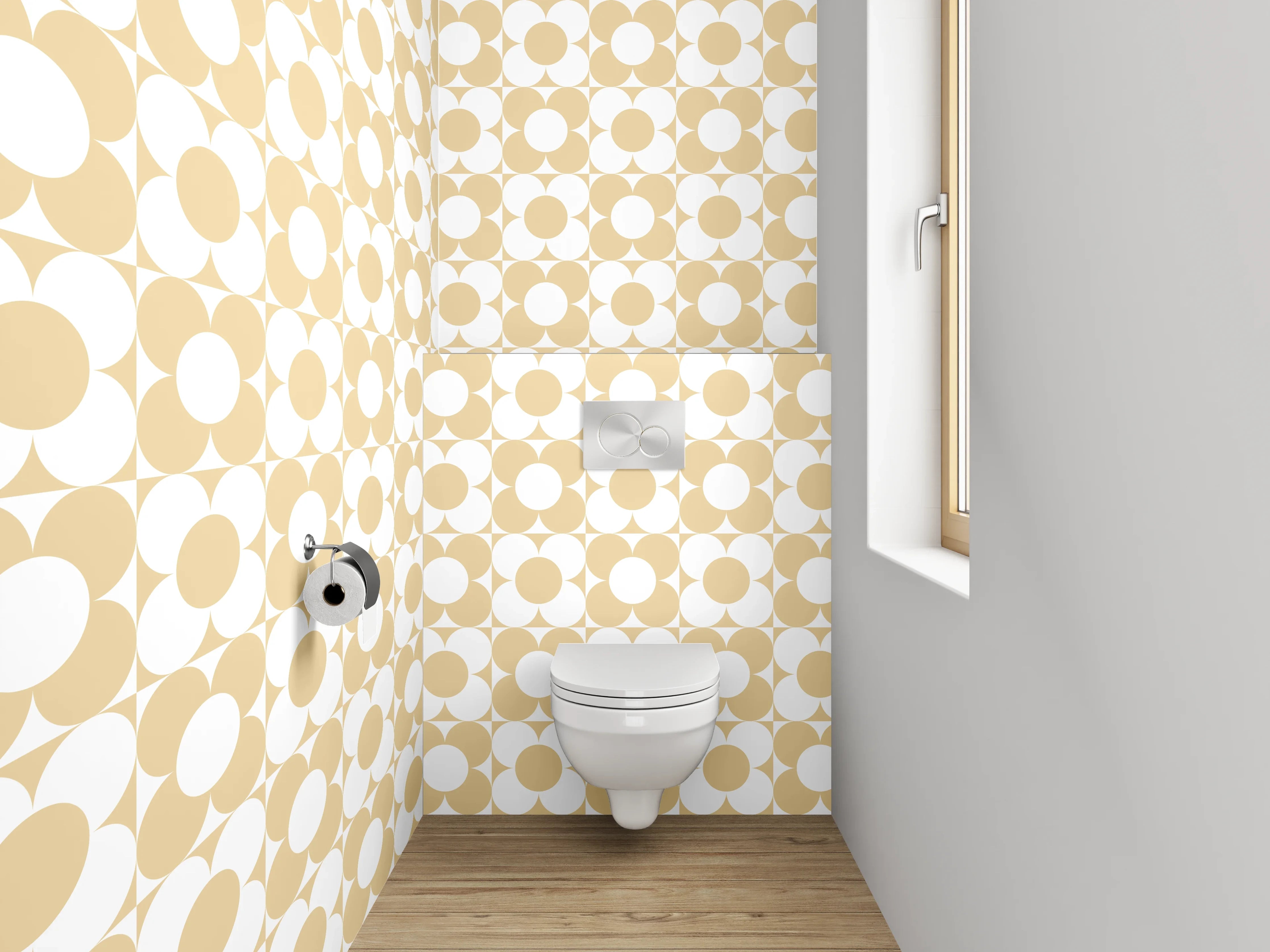 WC-Rückwand - Modernes Retro-Punkte-Muster beige weiß