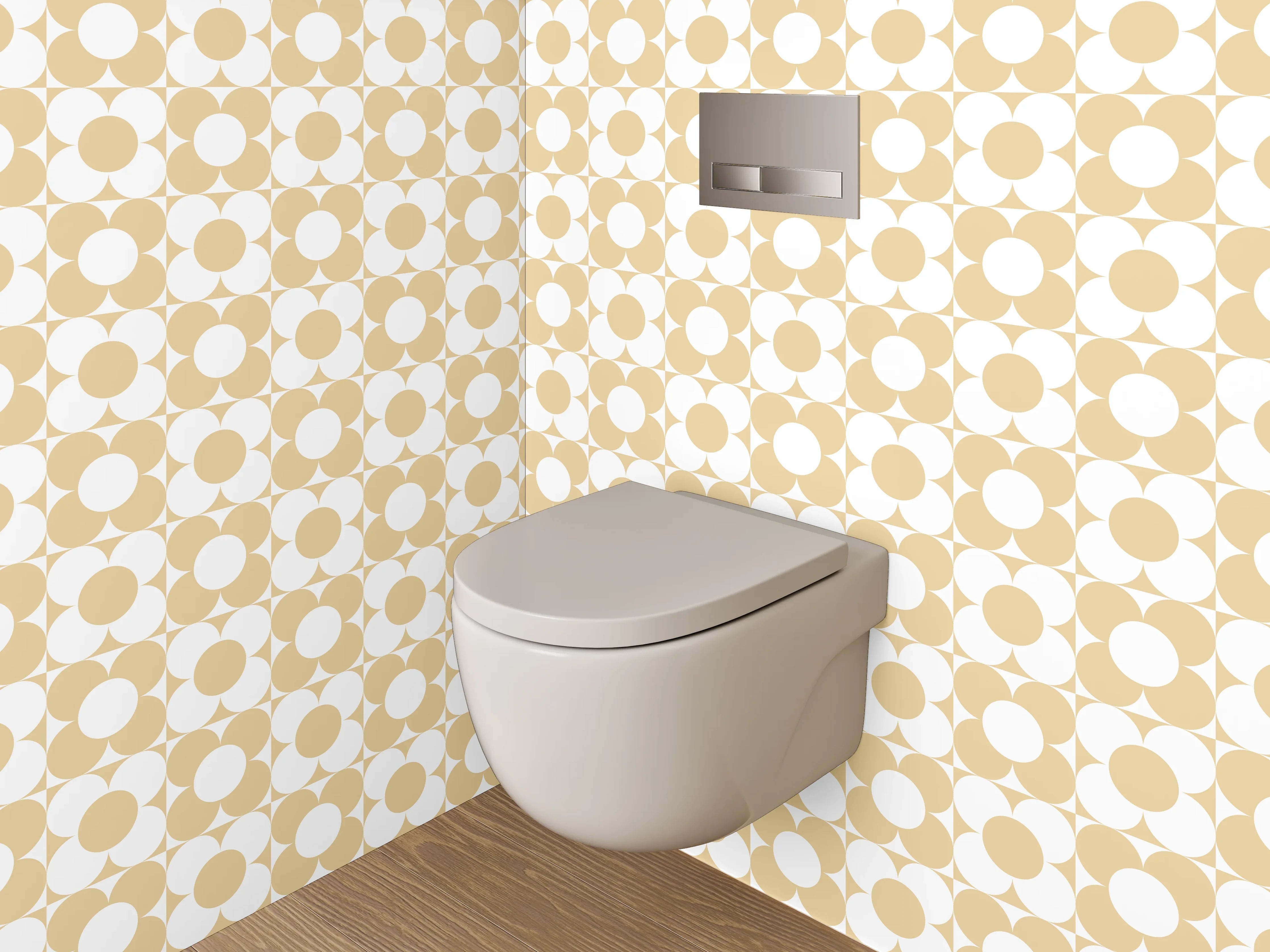 WC-Rückwand - Modernes Retro-Punkte-Muster beige weiß