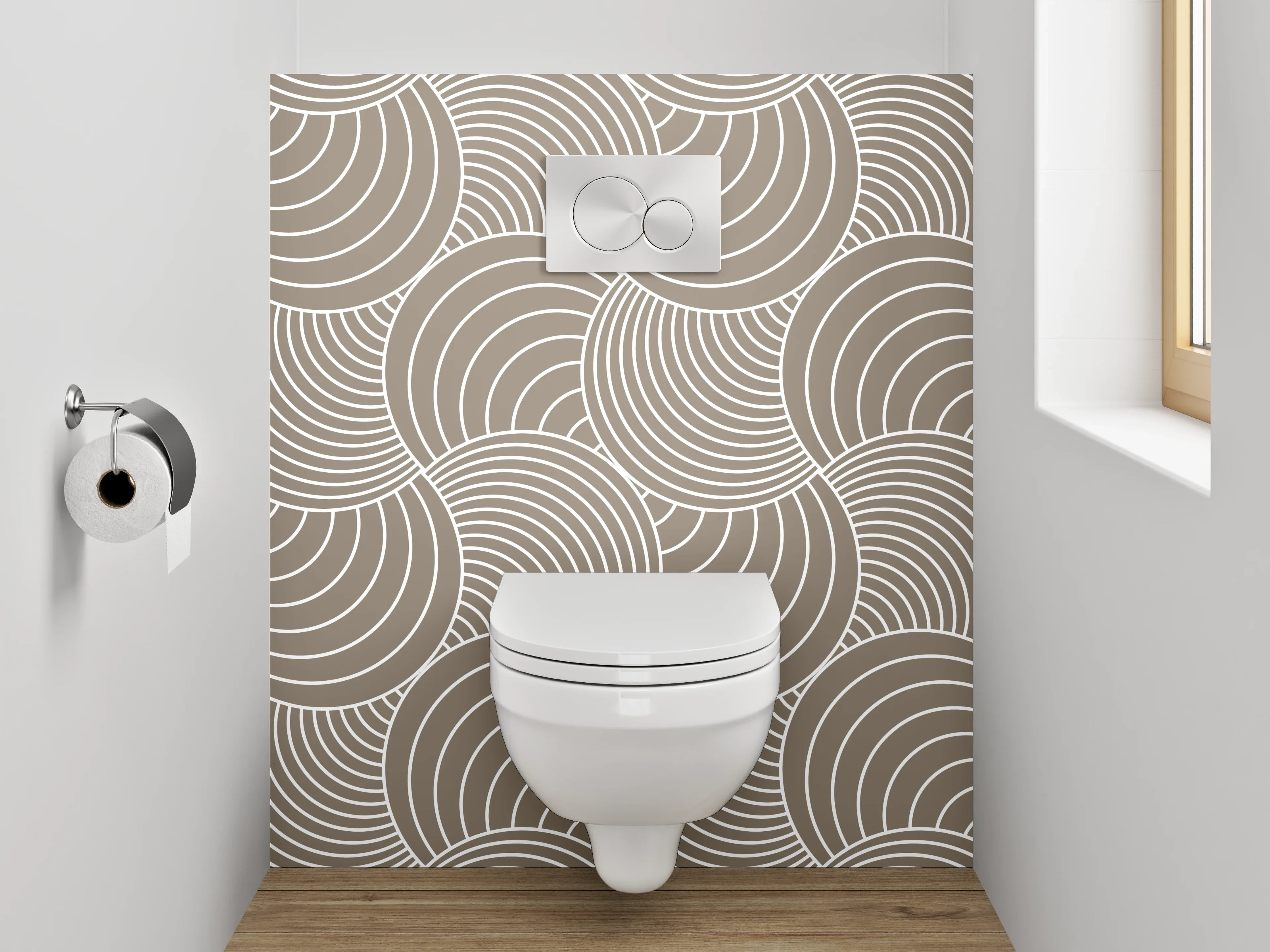 WC-Rückwand - Modernes Retro Wellenmuster Beige Weiß