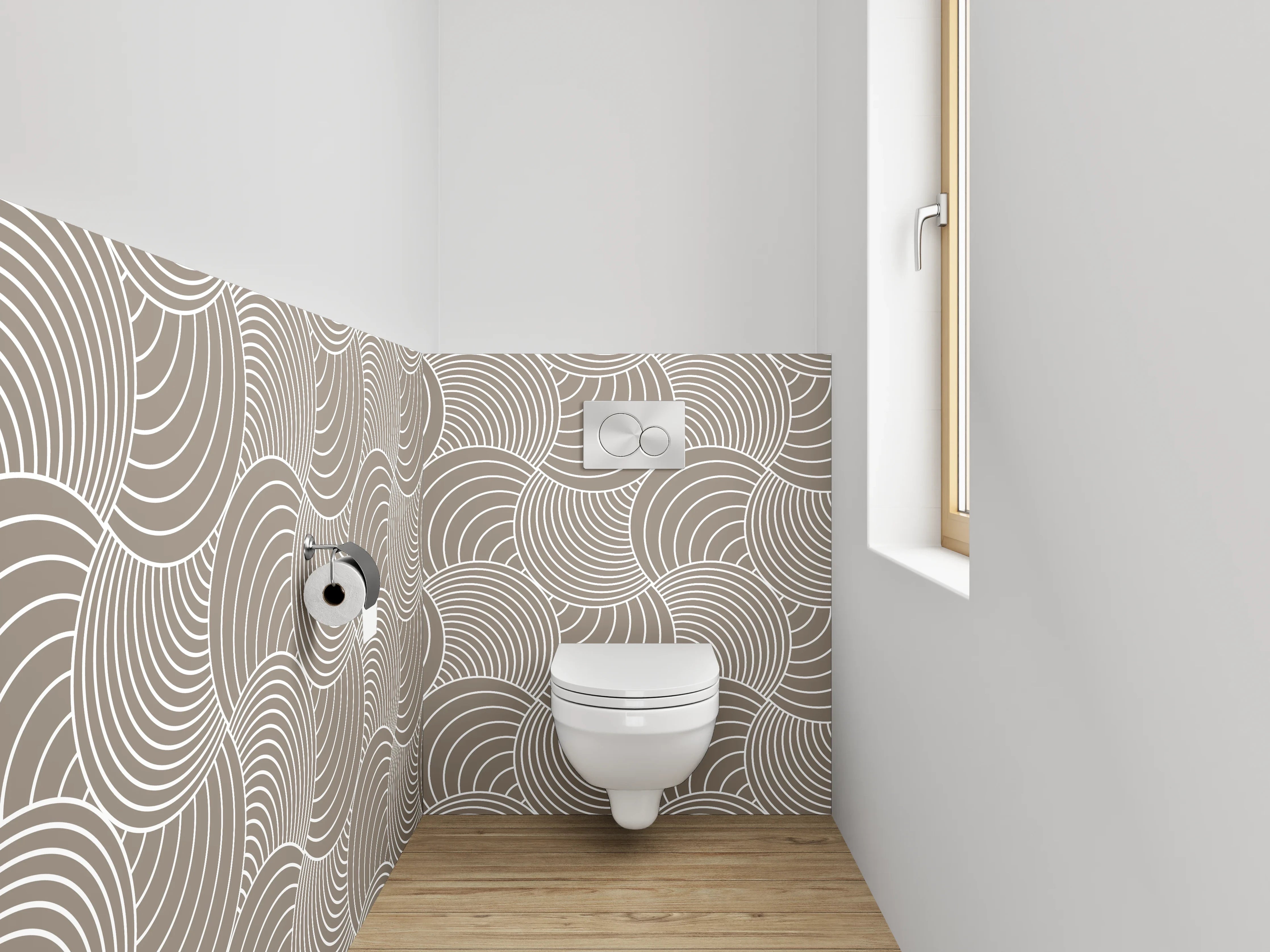 WC-Rückwand - Modernes Retro Wellenmuster Beige Weiß