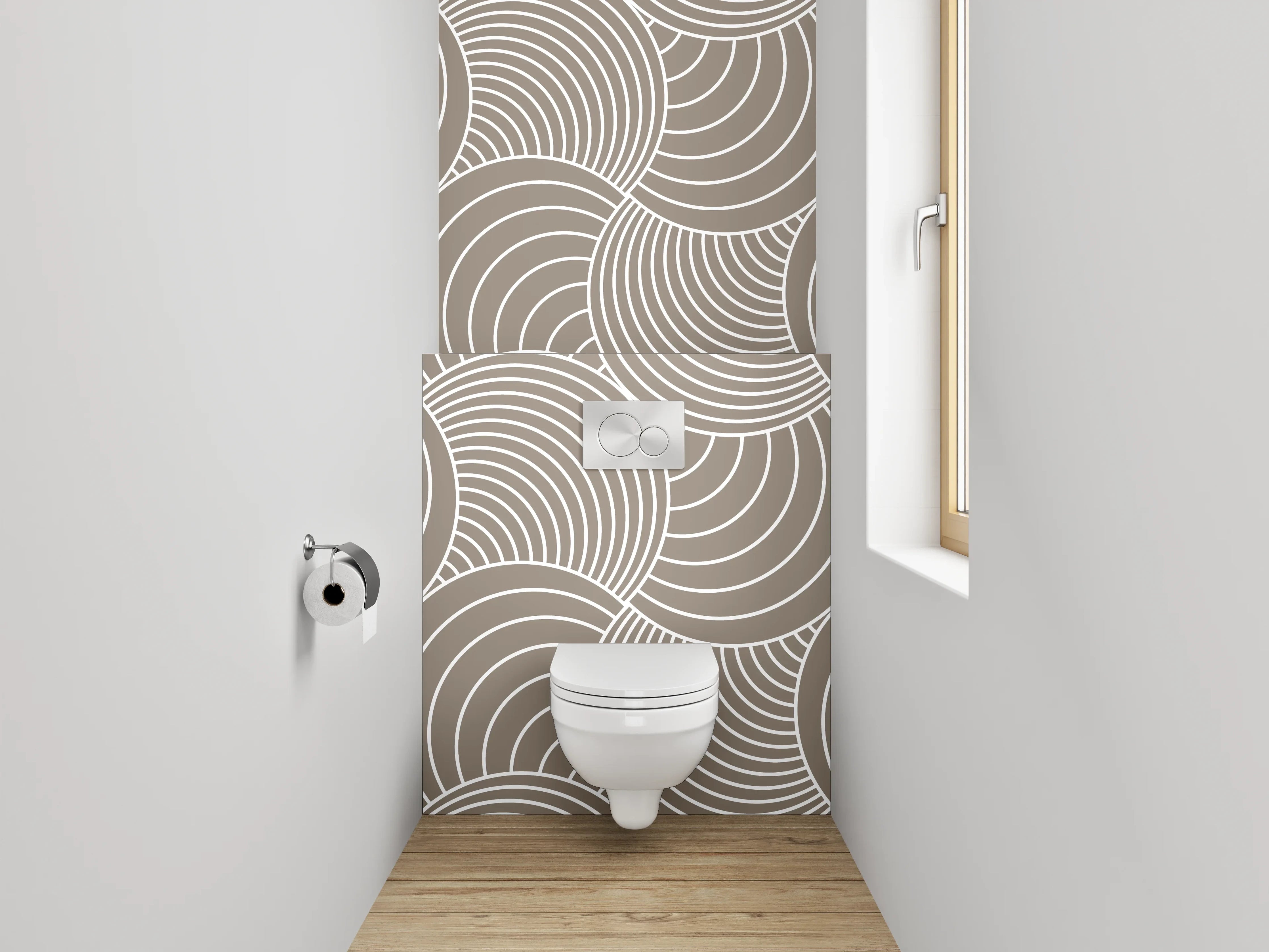 WC-Rückwand - Modernes Retro Wellenmuster Beige Weiß