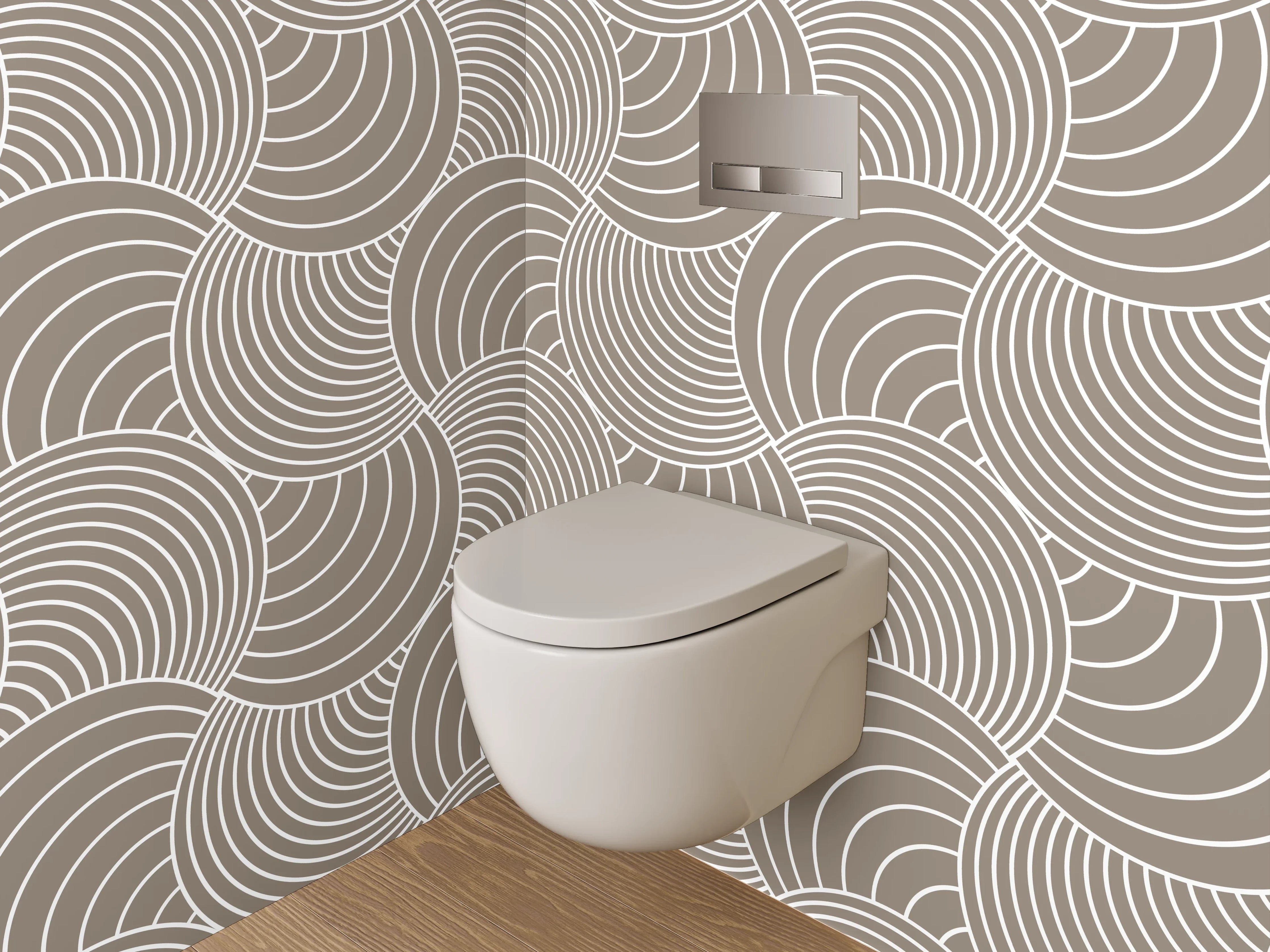 WC-Rückwand - Modernes Retro Wellenmuster Beige Weiß